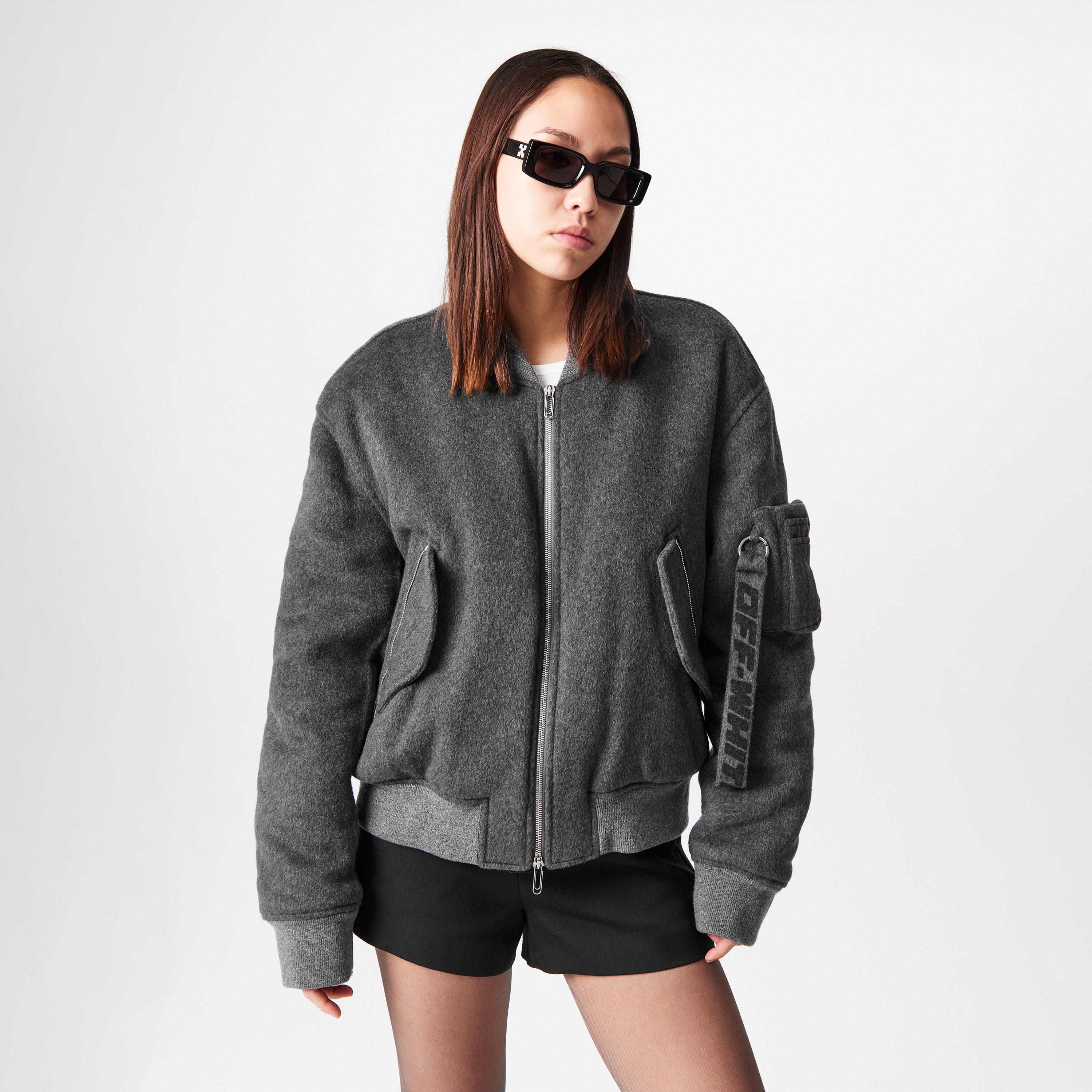 Gray - Off White - Men's Quote Graphic Bomber Jacket - 3