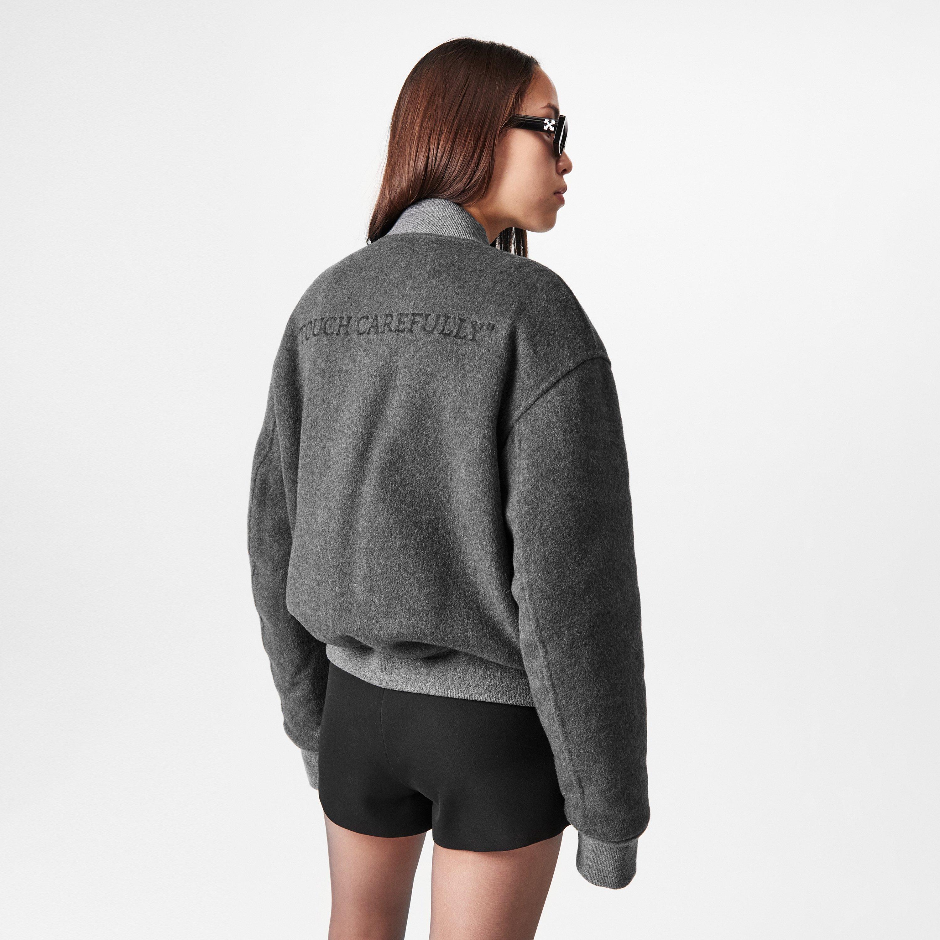 Gray - Off White - Men's Quote Graphic Bomber Jacket - 4