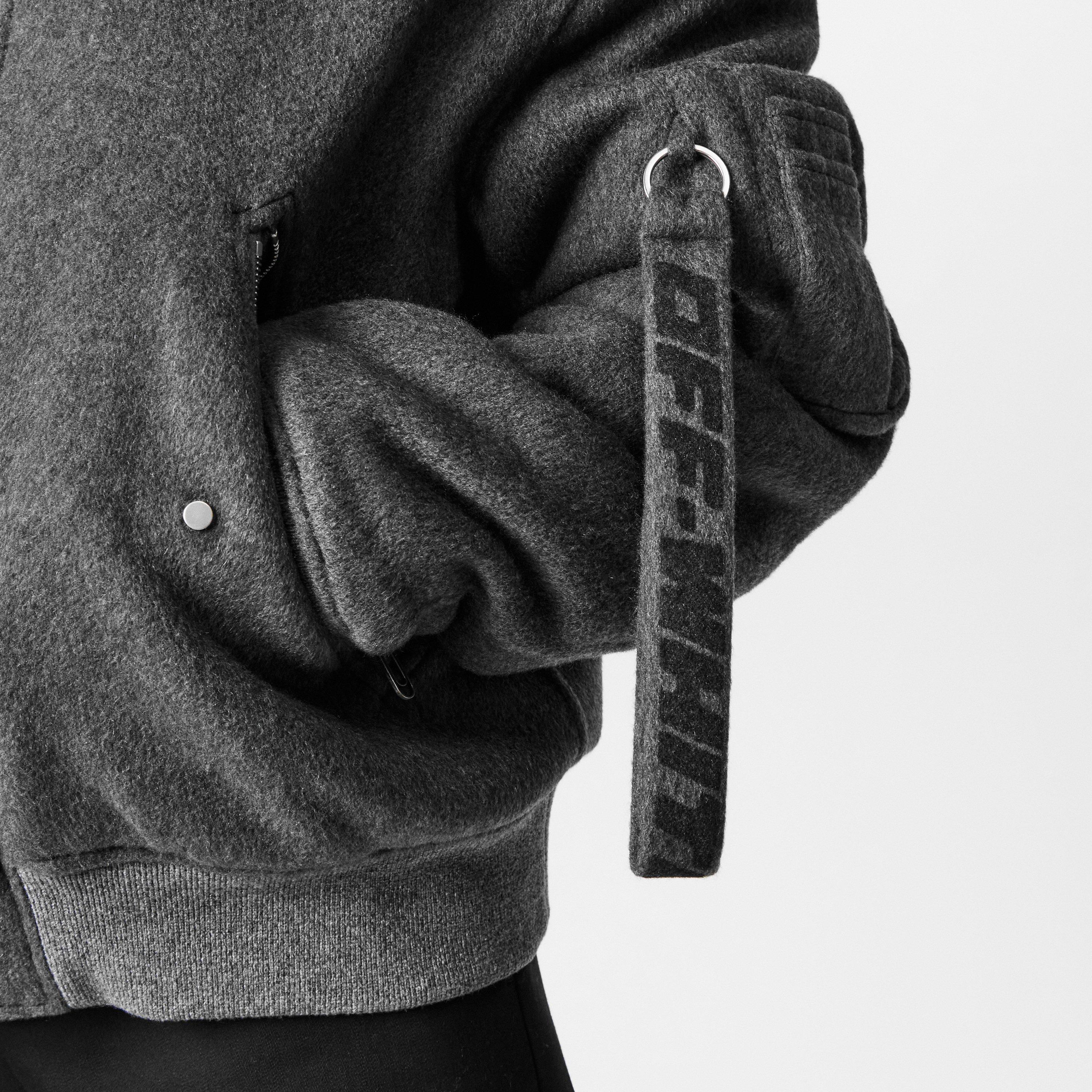 Gray - Off White - Men's Quote Graphic Bomber Jacket - 5