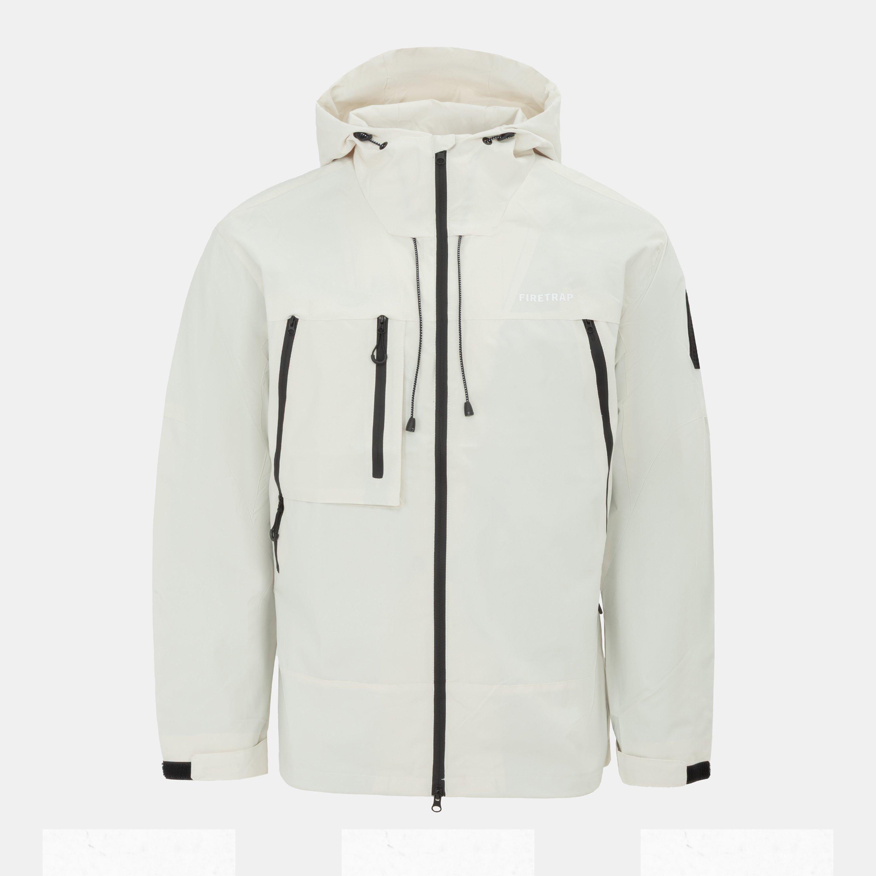 Firetrap Men's Windproof Hooded Long Sleeve Windbreaker - White - XL