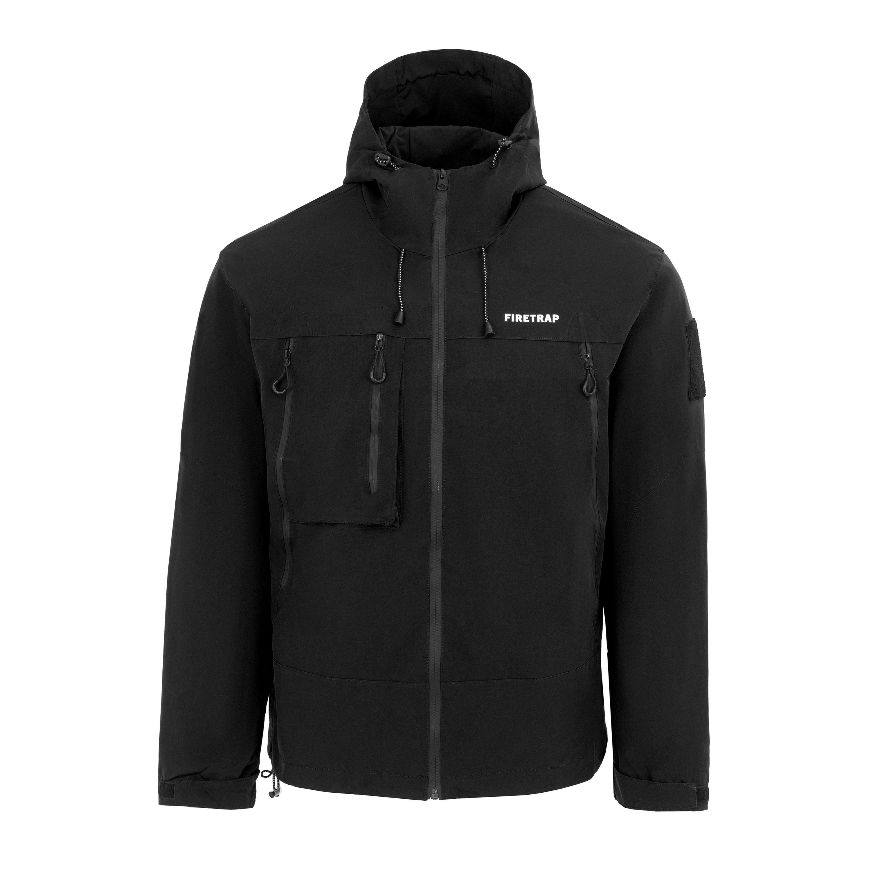 Firetrap Men's Windproof Hooded Long Sleeve Windbreaker - Black - 2XL