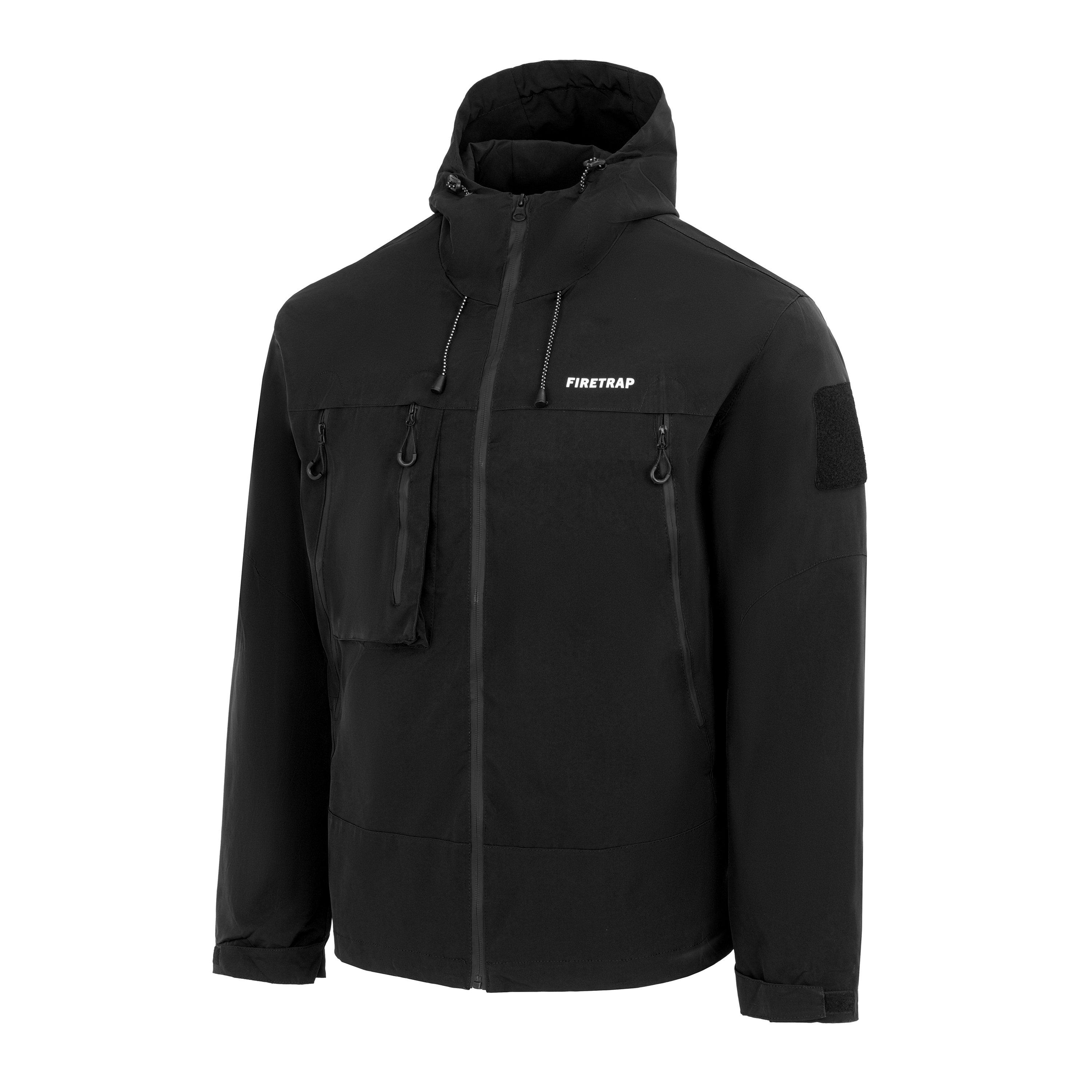 Black - Firetrap - Men's Windproof Hooded Long Sleeve Windbreaker - 3