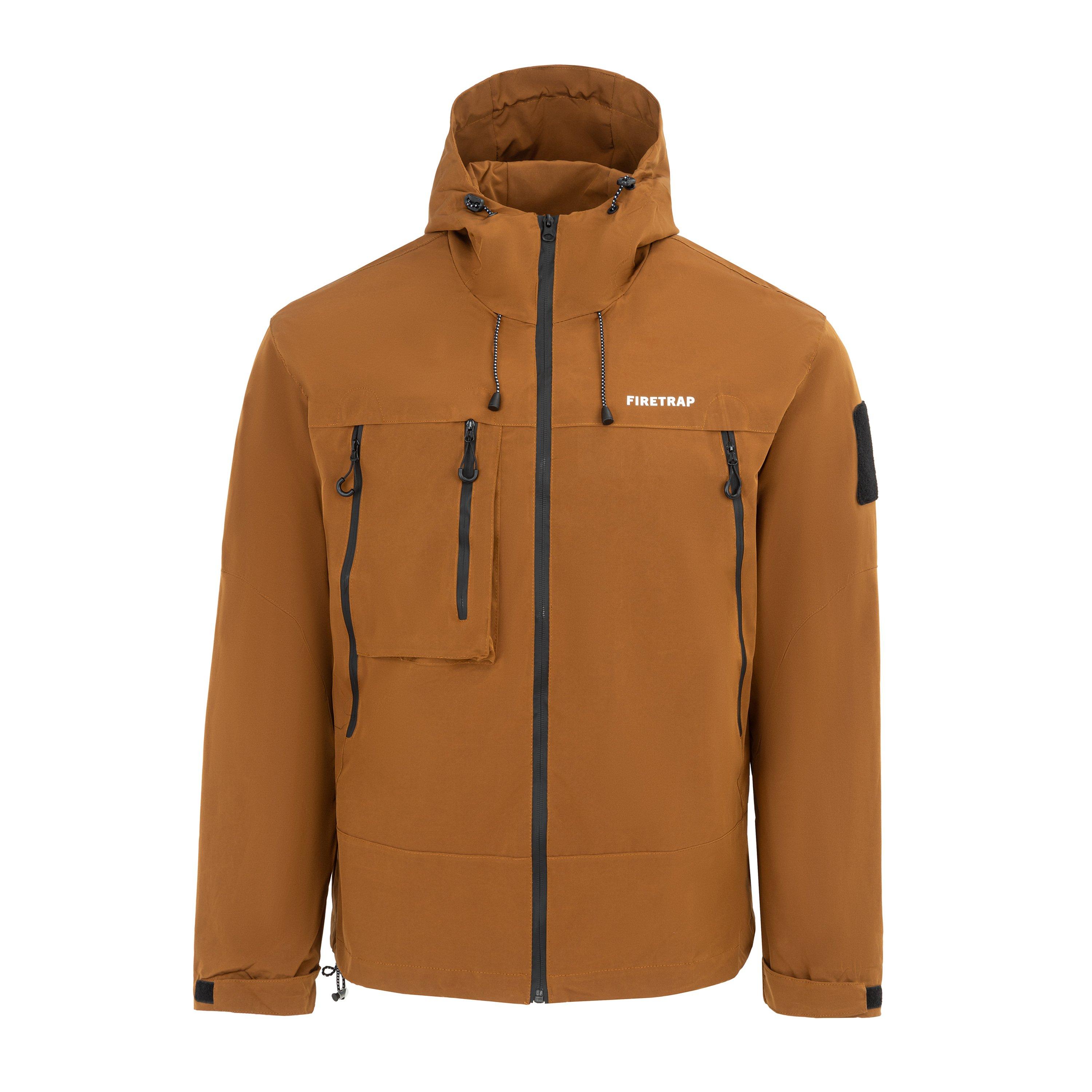 Firetrap Men's Windproof Hooded Long Sleeve Windbreaker - Brown - XS