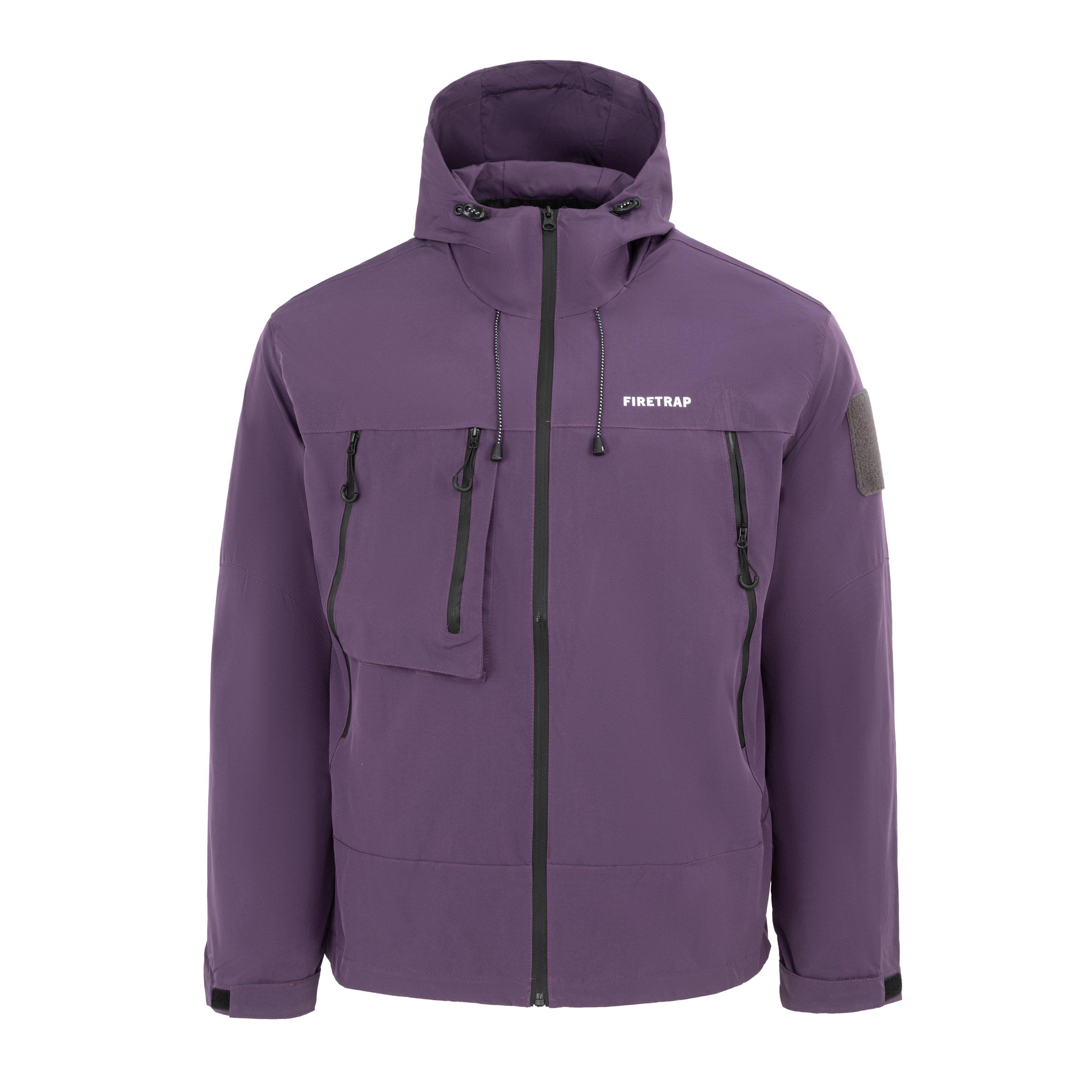 Firetrap Men's Windproof Hooded Long Sleeve Windbreaker - Purple - 2XL