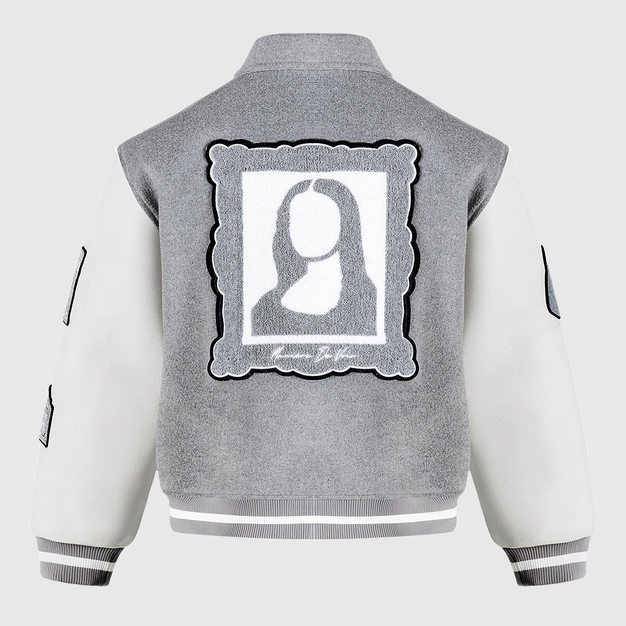 Grey - Maniere De Voir - Men’s Mona Lisa Wool Blend Varsity Jacket - 2