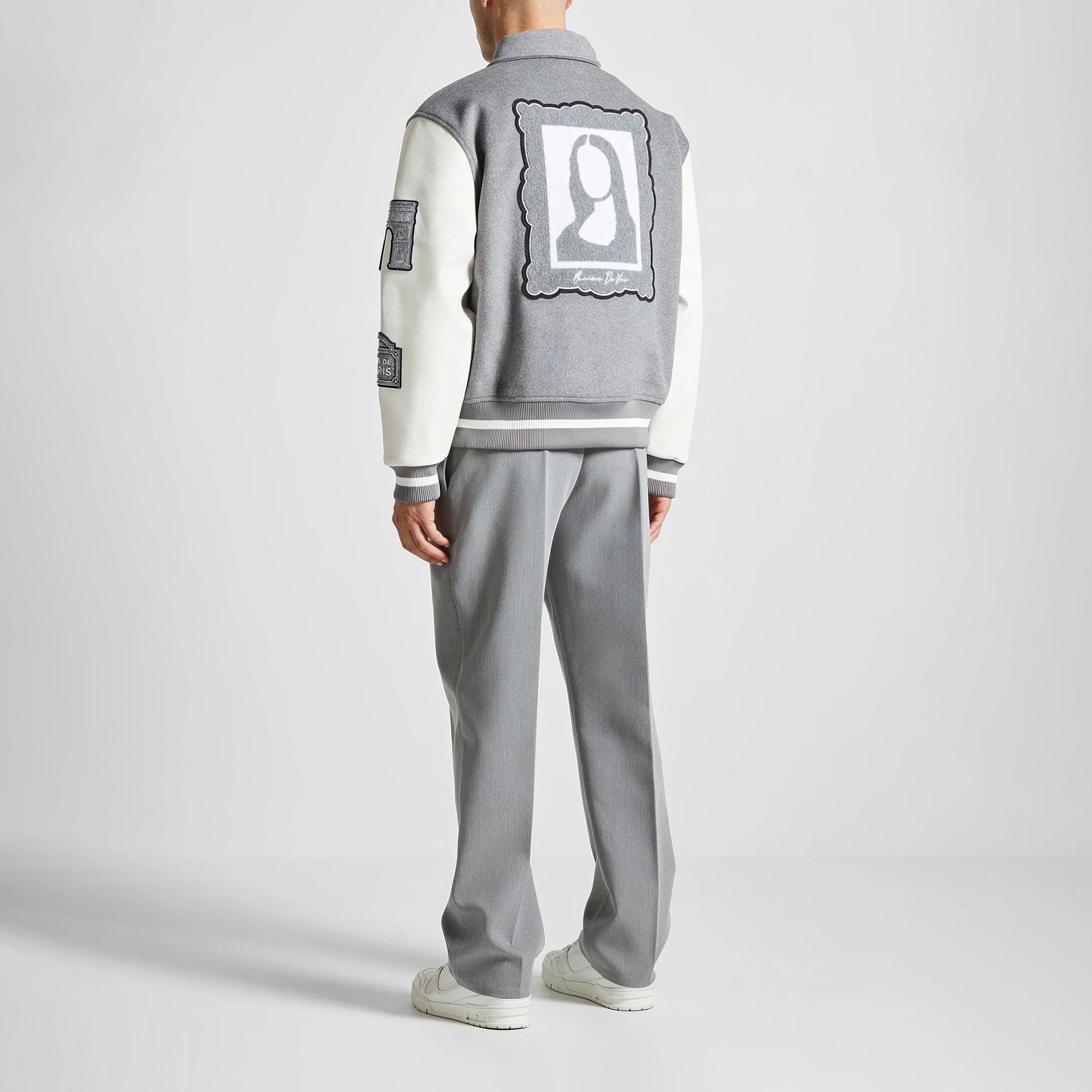 Grey - Maniere De Voir - Men’s Mona Lisa Wool Blend Varsity Jacket - 10