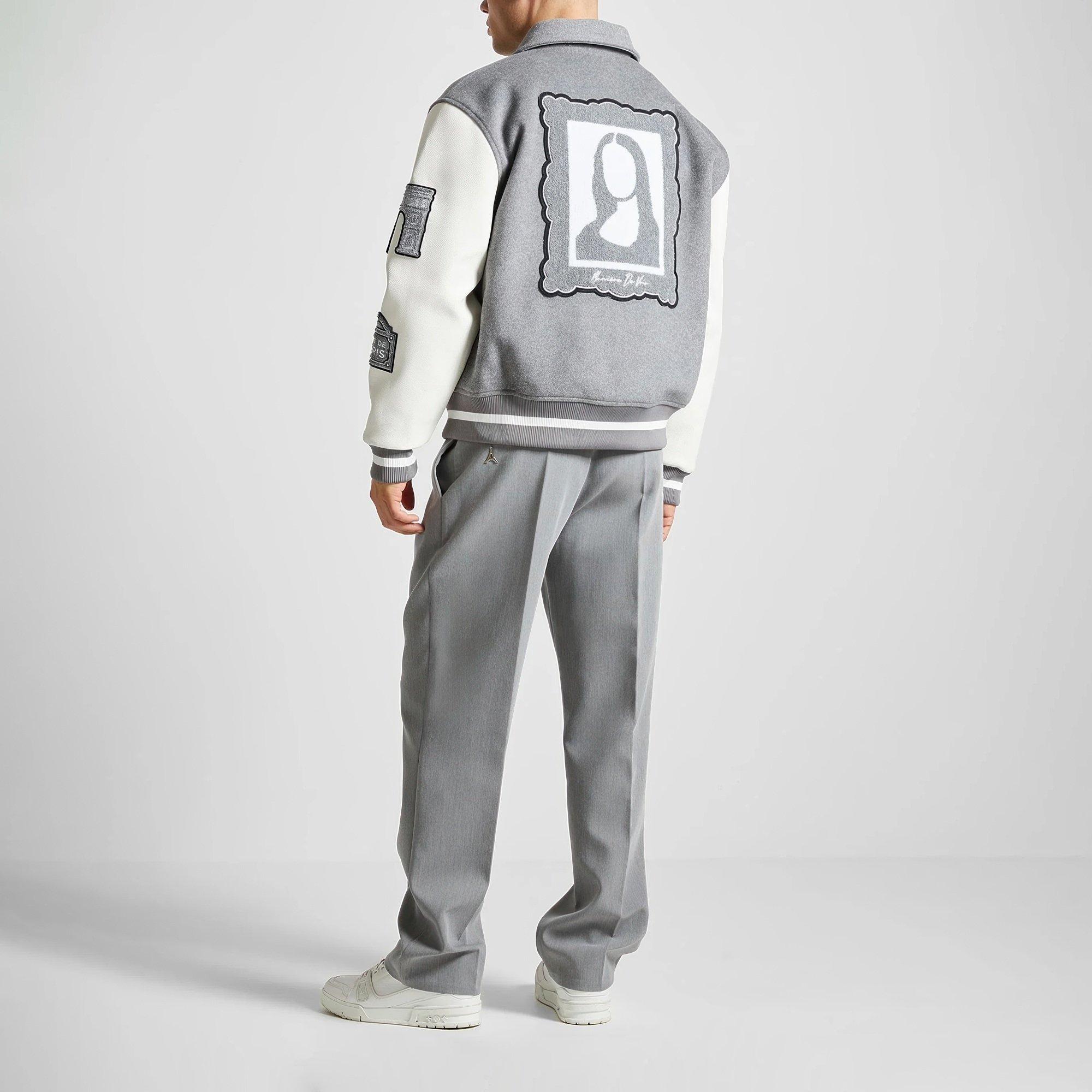 Grey - Maniere De Voir - Men’s Mona Lisa Wool Blend Varsity Jacket - 4