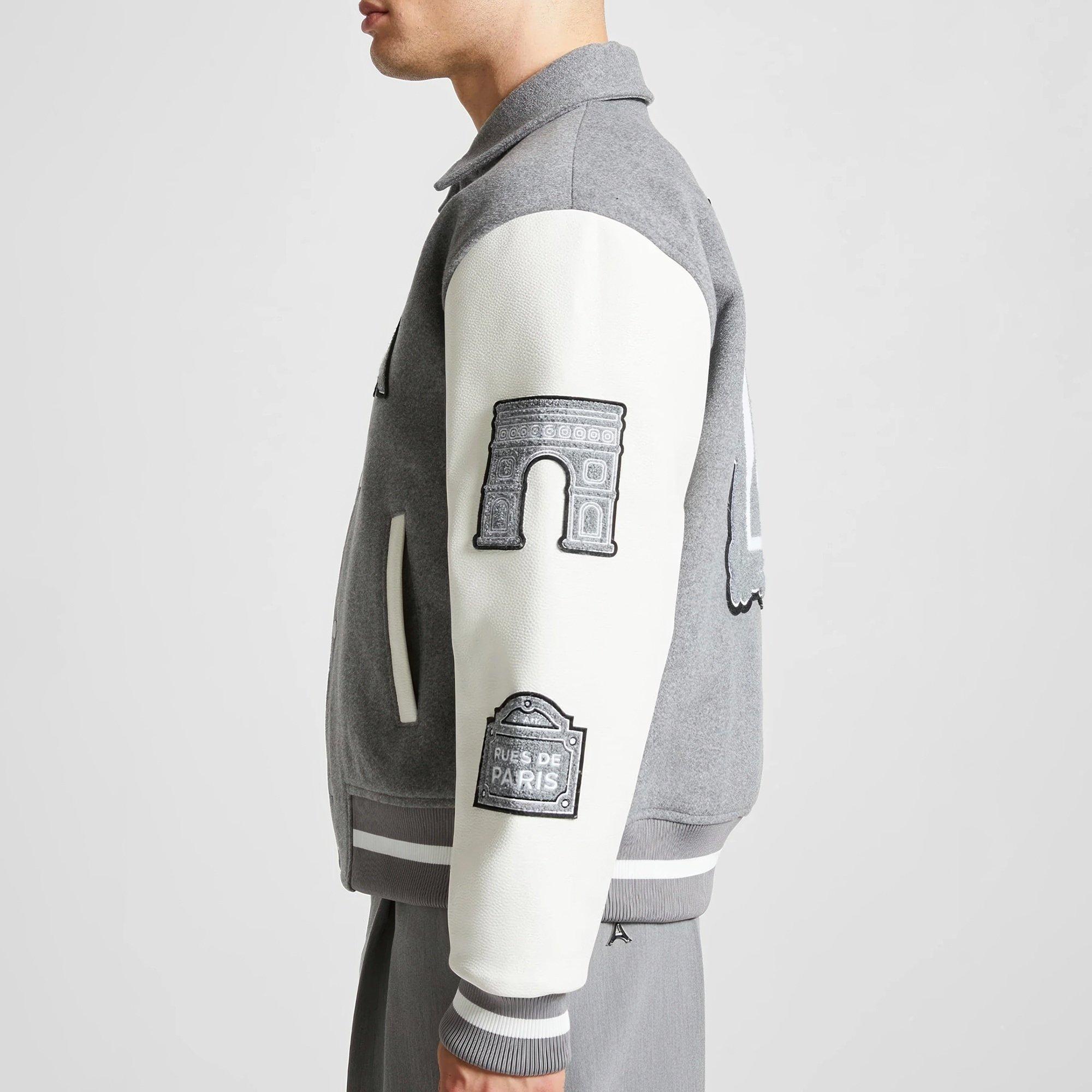 Grey - Maniere De Voir - Men’s Mona Lisa Wool Blend Varsity Jacket - 5