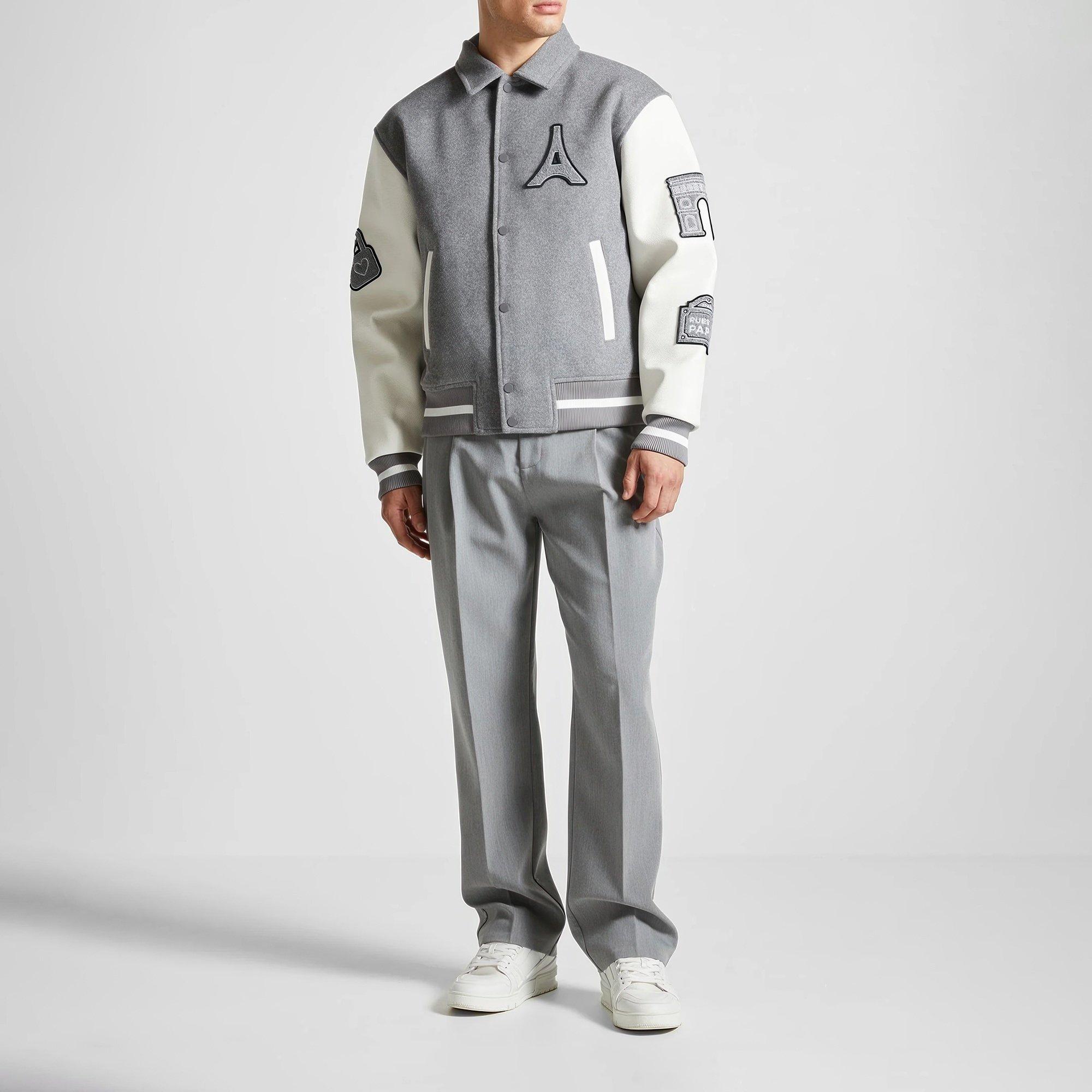 Grey - Maniere De Voir - Men’s Mona Lisa Wool Blend Varsity Jacket - 6