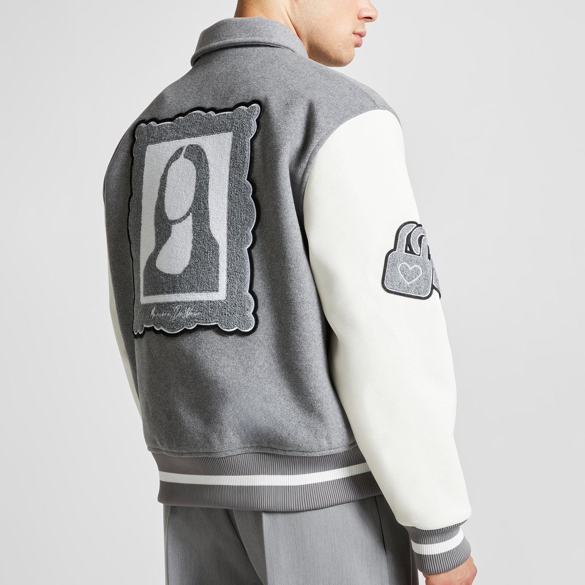 Grey - Maniere De Voir - Men’s Mona Lisa Wool Blend Varsity Jacket - 7