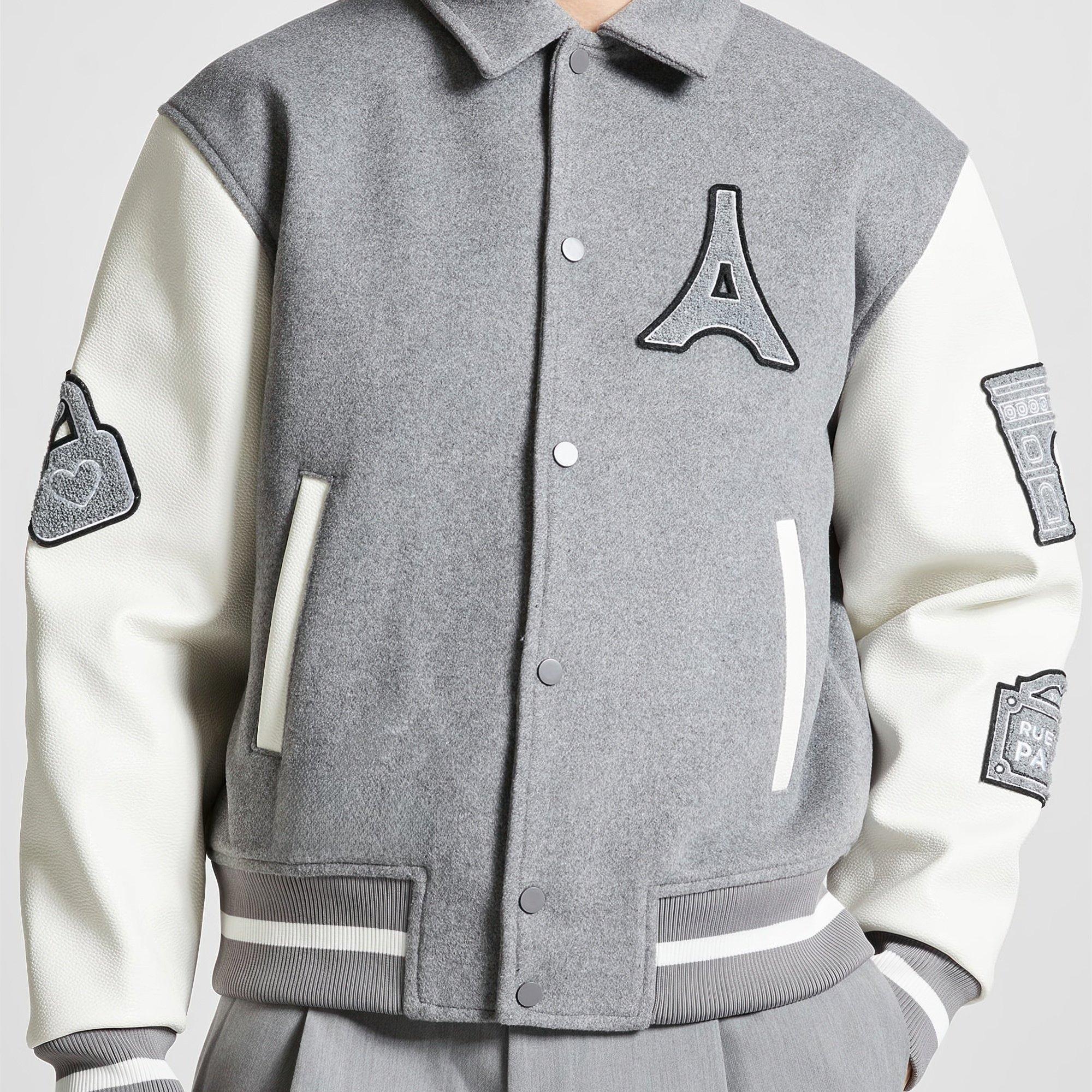 Grey - Maniere De Voir - Men’s Mona Lisa Wool Blend Varsity Jacket - 8