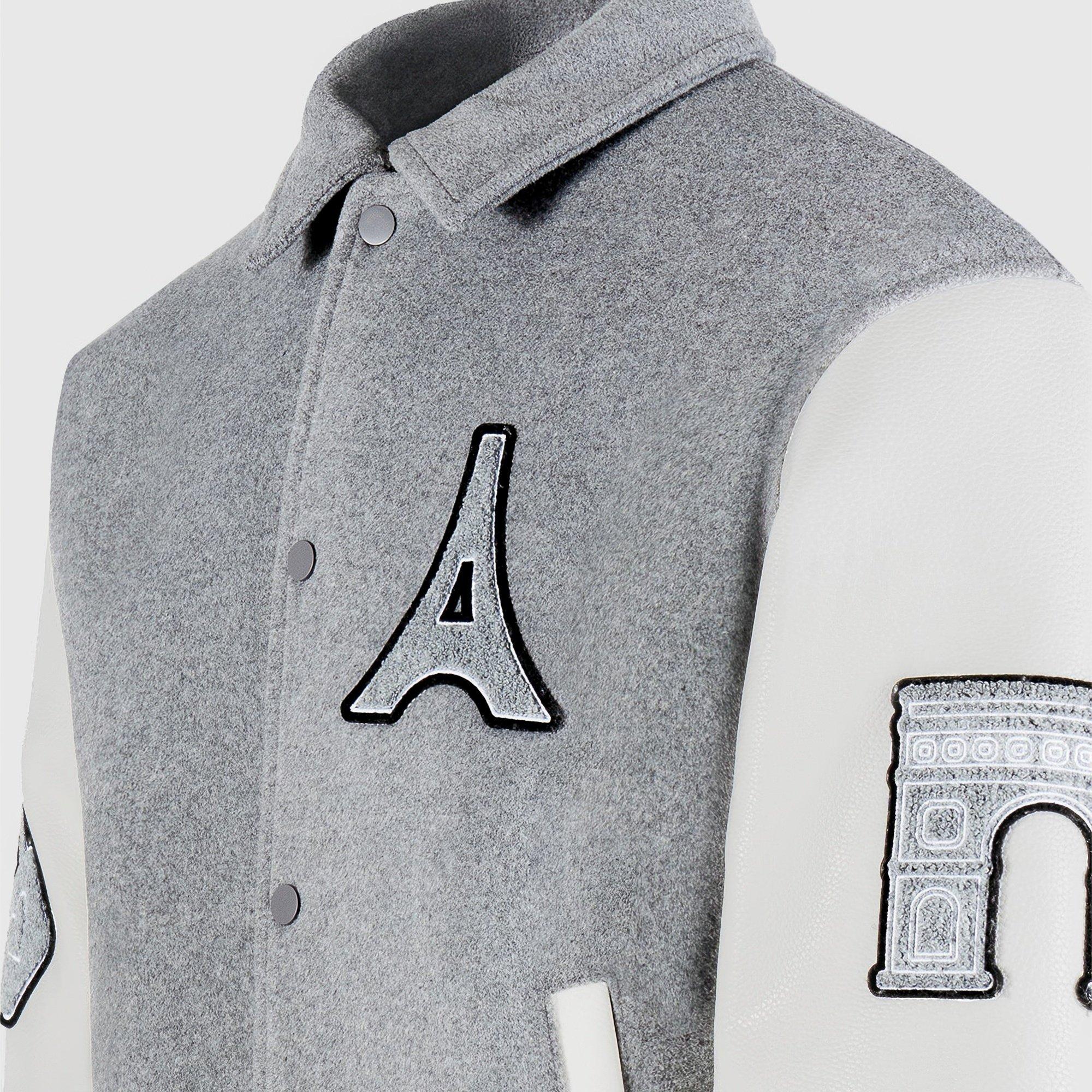 Grey - Maniere De Voir - Men’s Mona Lisa Wool Blend Varsity Jacket - 9