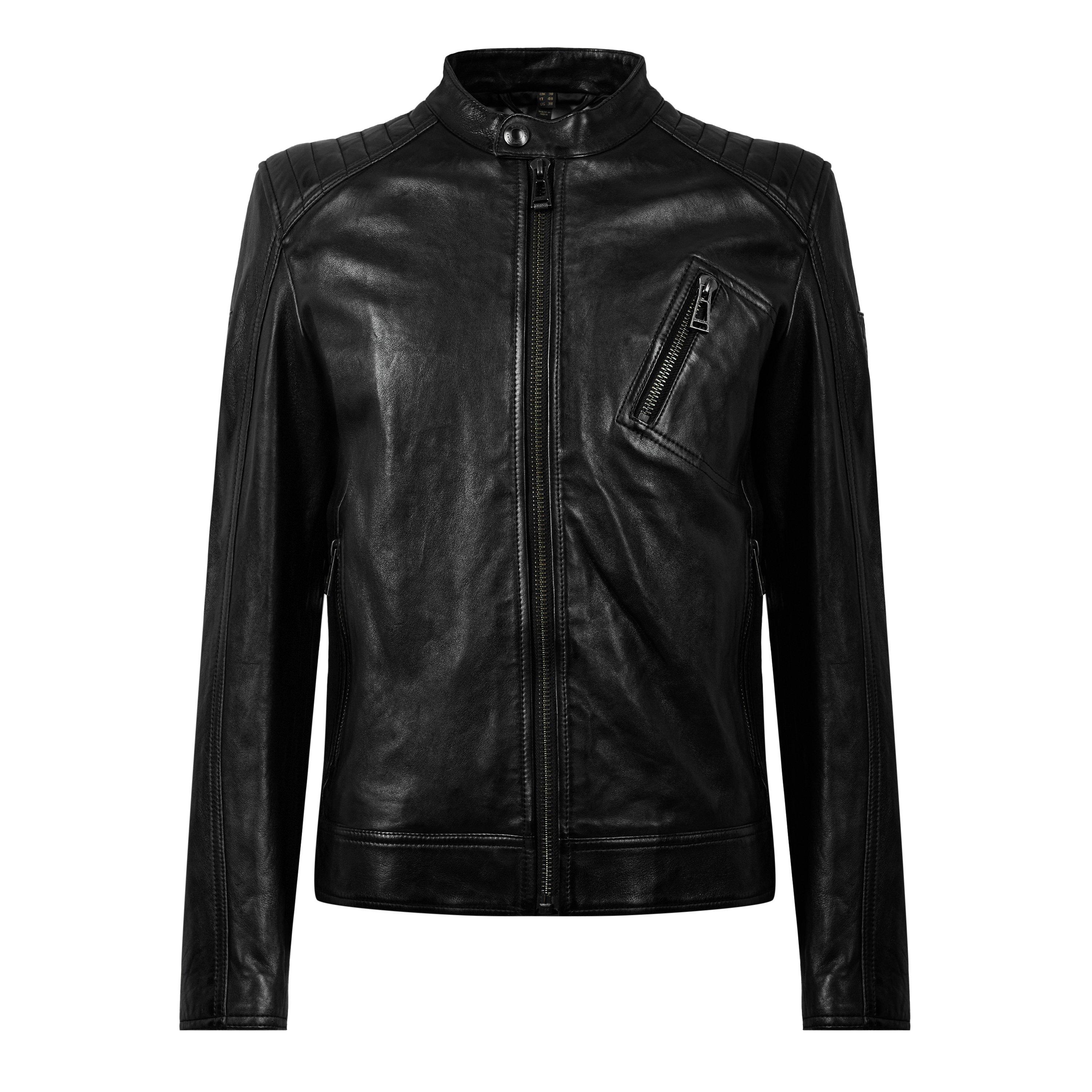 Belstaff Men's V Racer Water-Repellent Leather Long Sleeve Slim Fit Leather Jacket - Black - Size 3XL (56)