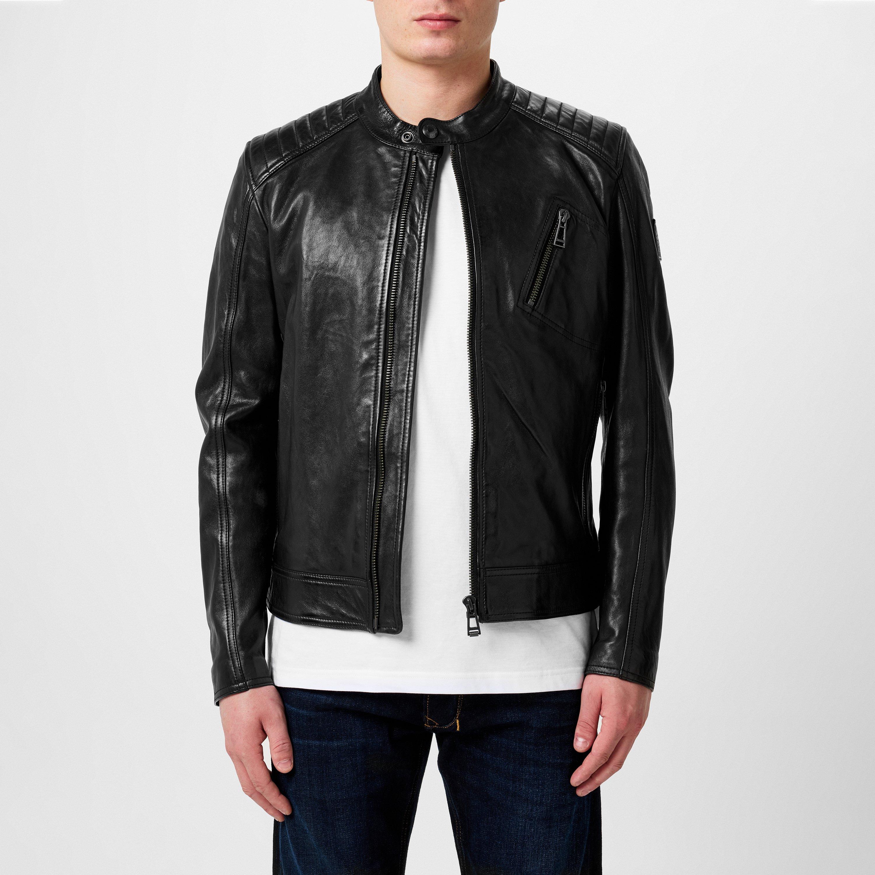 Black - Belstaff - Men's V Racer Water-Repellent Leather Long Sleeve Slim Fit Leather Jacket - 3