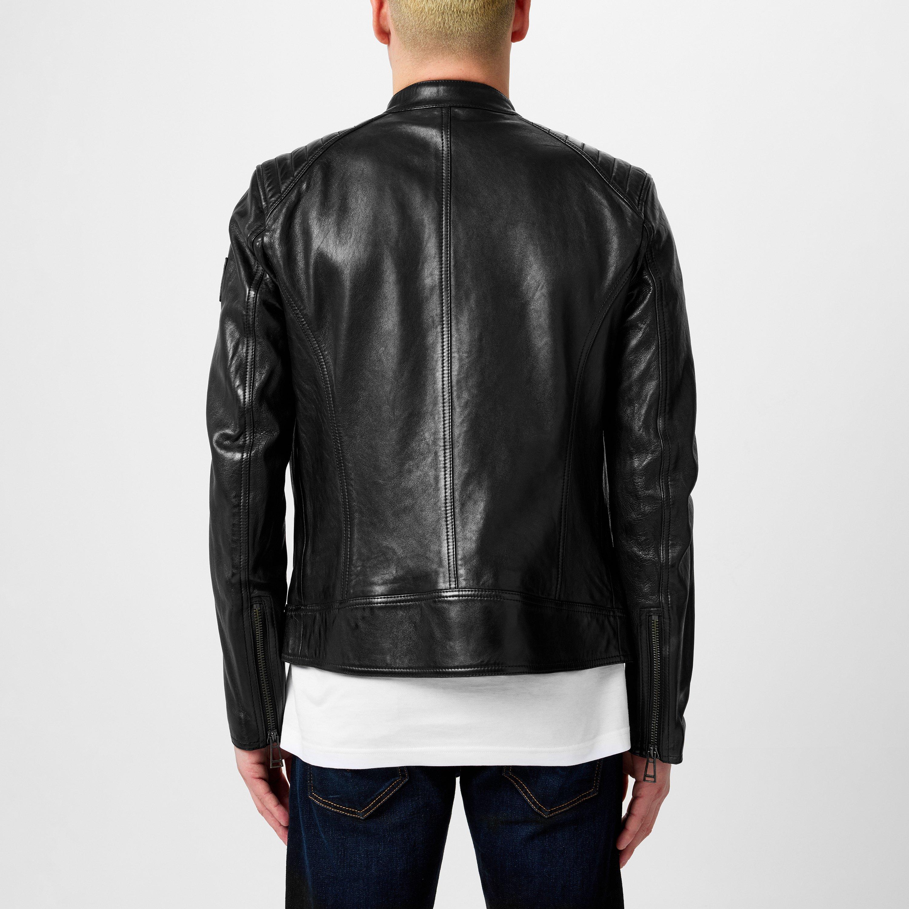 Black - Belstaff - Men's V Racer Water-Repellent Leather Long Sleeve Slim Fit Leather Jacket - 4