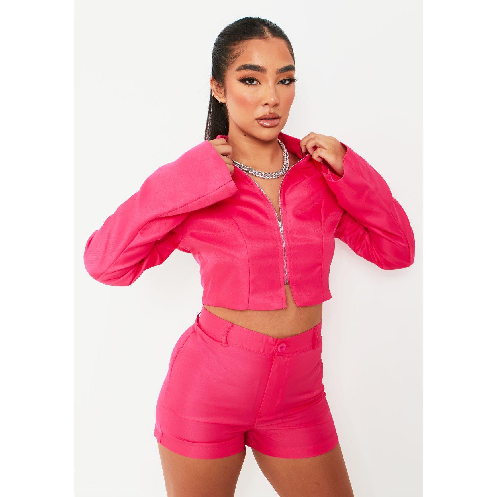 Pink - Missy Empire - Women's Zip Through Tailored Cropped Long Sleeve Softshell Jacket