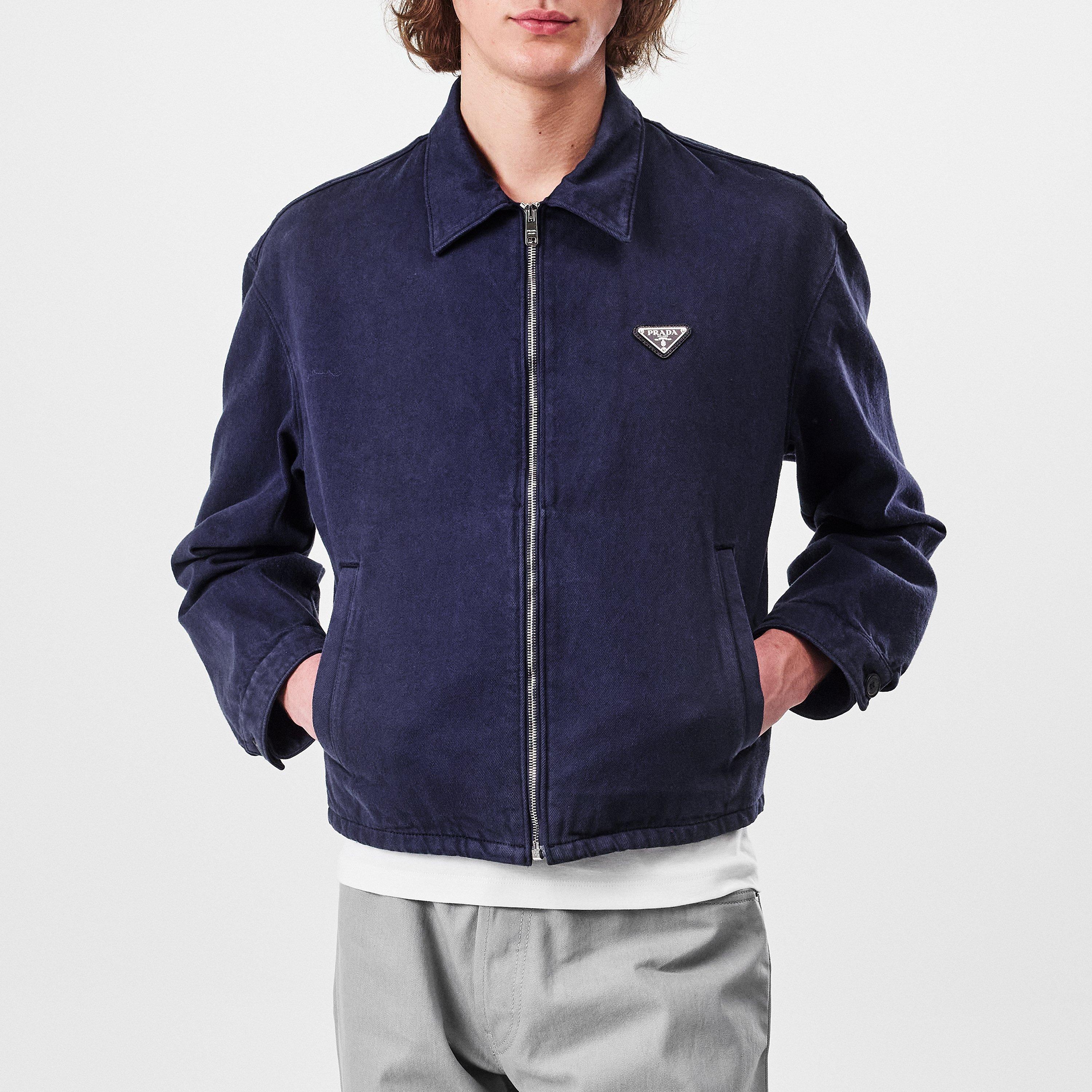 Blue - Prada - Men's Old Denim Zipper Long Sleeve Overshirt - 3