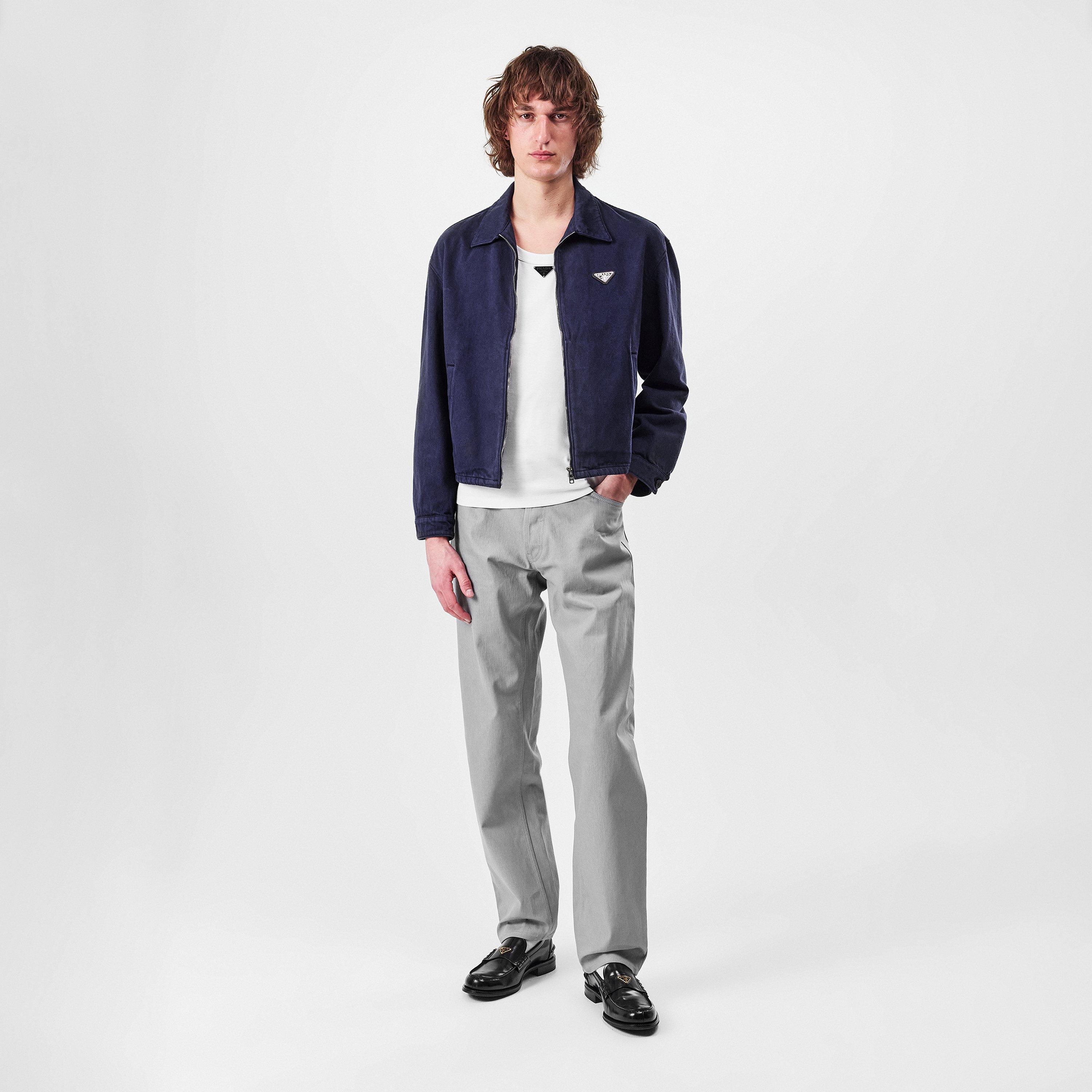 Blue - Prada - Men's Old Denim Zipper Long Sleeve Overshirt - 5