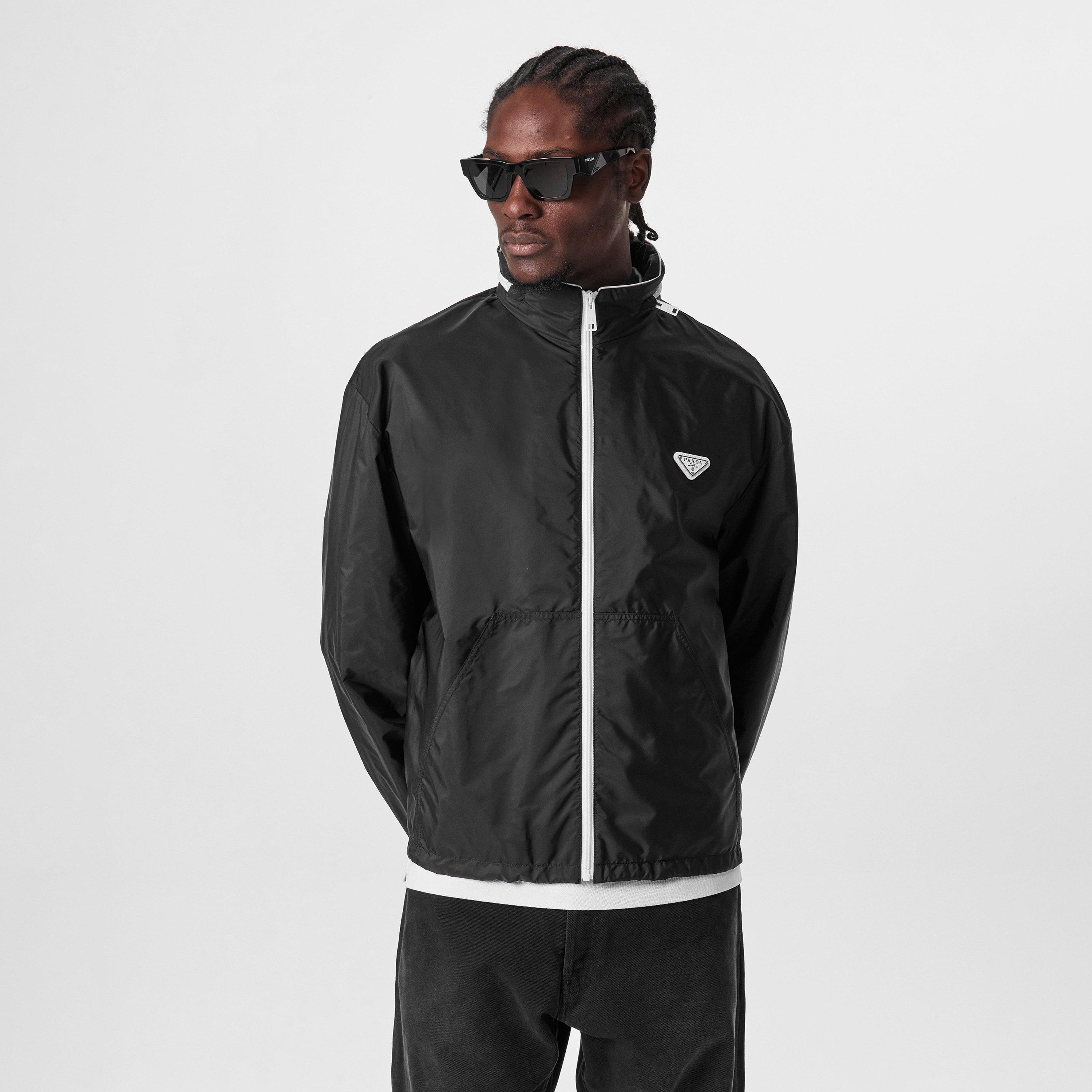 Black/White - Prada - Men's Triangle Logo Hooded Long Sleeve Windbreaker - 3