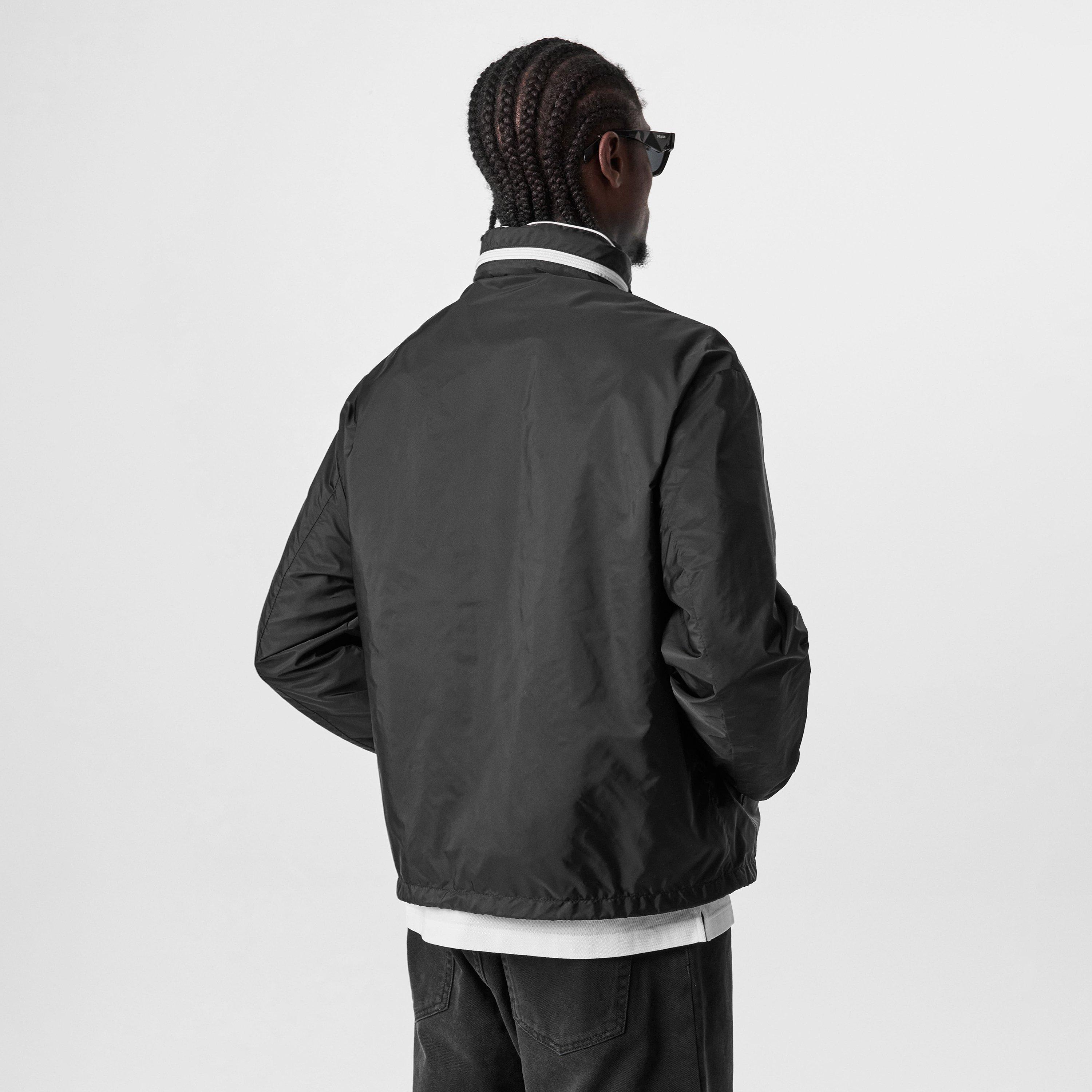 Black/White - Prada - Men's Triangle Logo Hooded Long Sleeve Windbreaker - 4