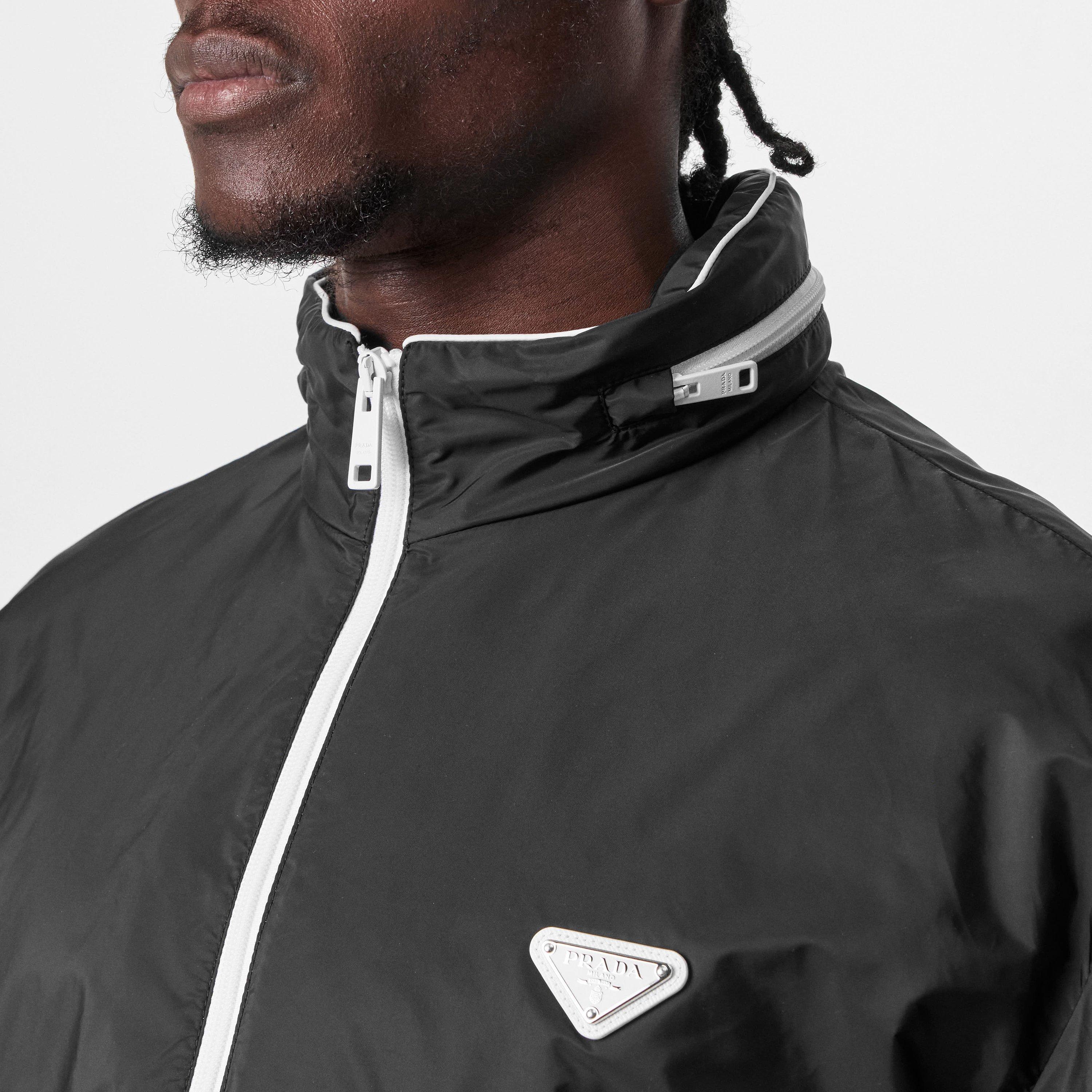 Black/White - Prada - Men's Triangle Logo Hooded Long Sleeve Windbreaker - 5