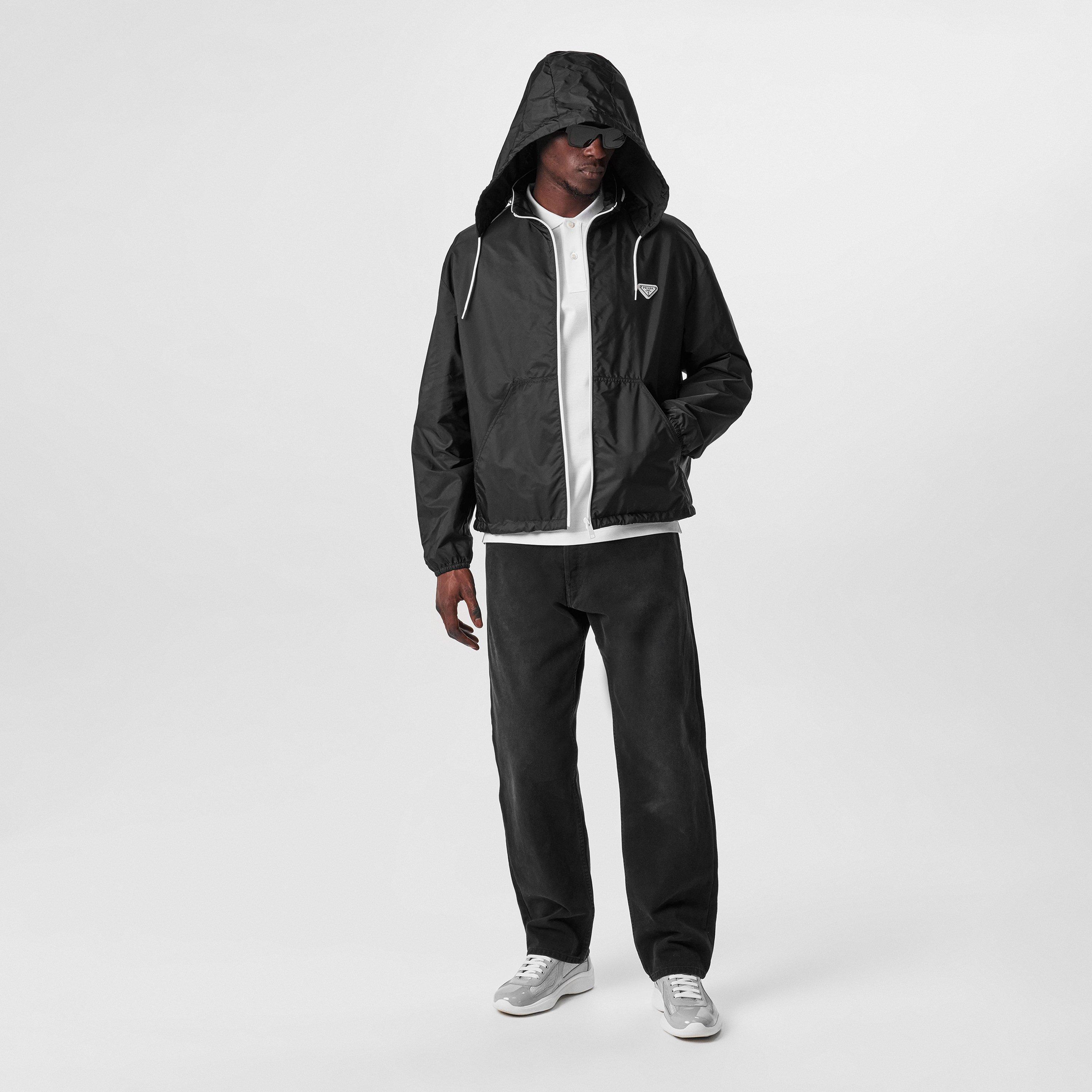 Black/White - Prada - Men's Triangle Logo Hooded Long Sleeve Windbreaker - 6