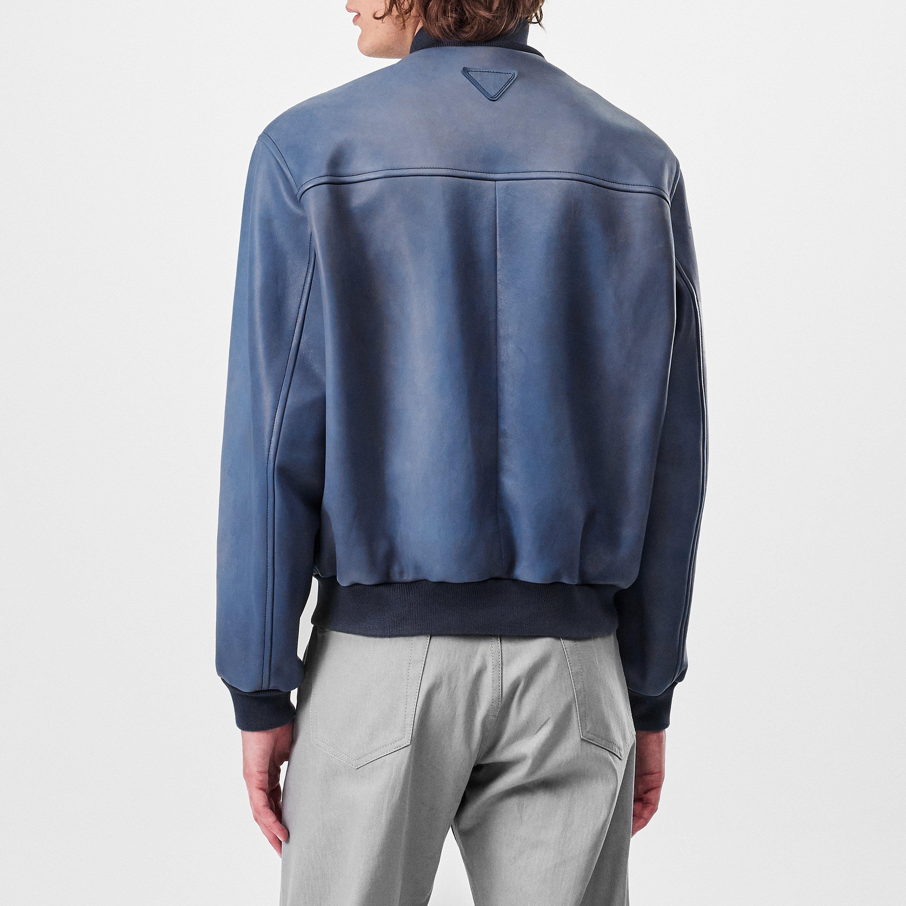 Blue - Prada - Men's Bomber-Style Long Sleeve Leather Jacket - 4