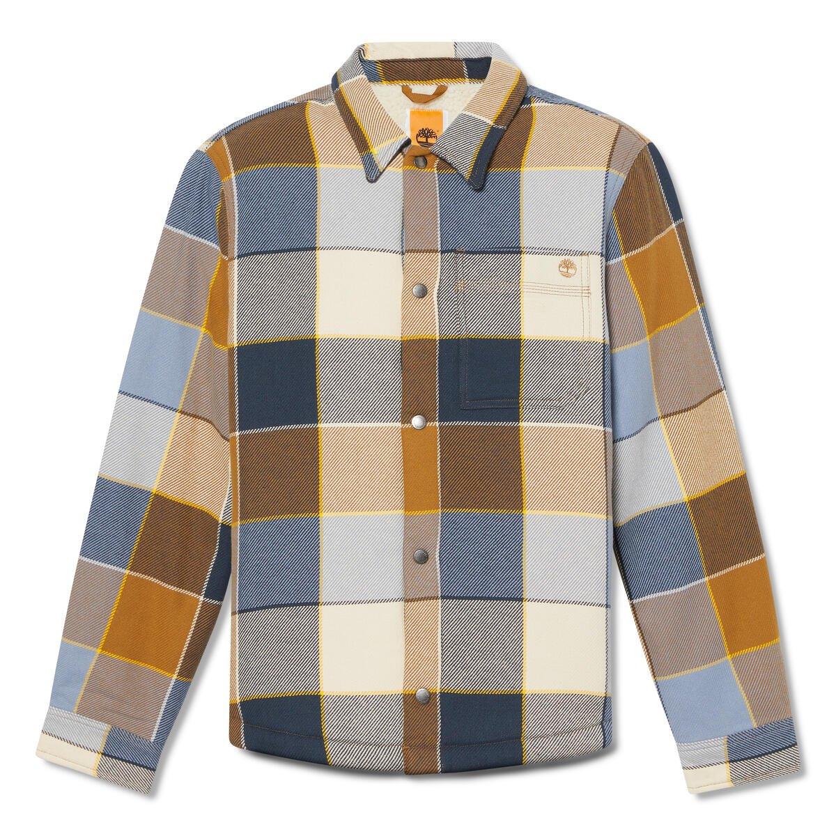 Dark Wheat - Timberland - Men's Sherpa Lined Plaid Overshirt - 1