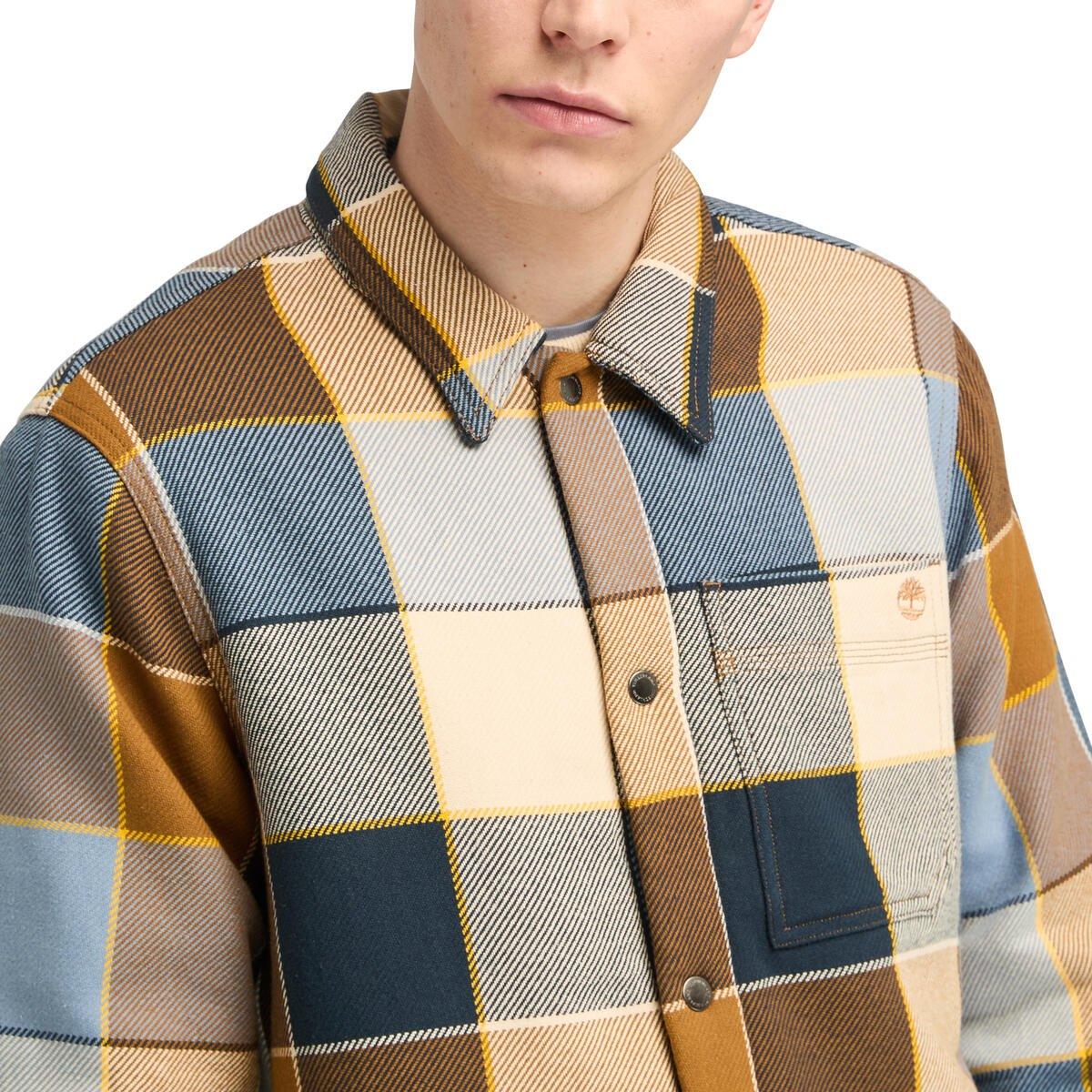 Dark Wheat - Timberland - Men's Sherpa Lined Plaid Overshirt - 3
