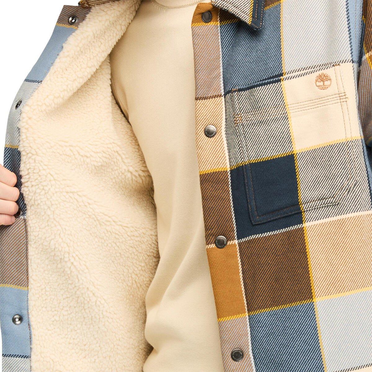 Dark Wheat - Timberland - Men's Sherpa Lined Plaid Overshirt - 4