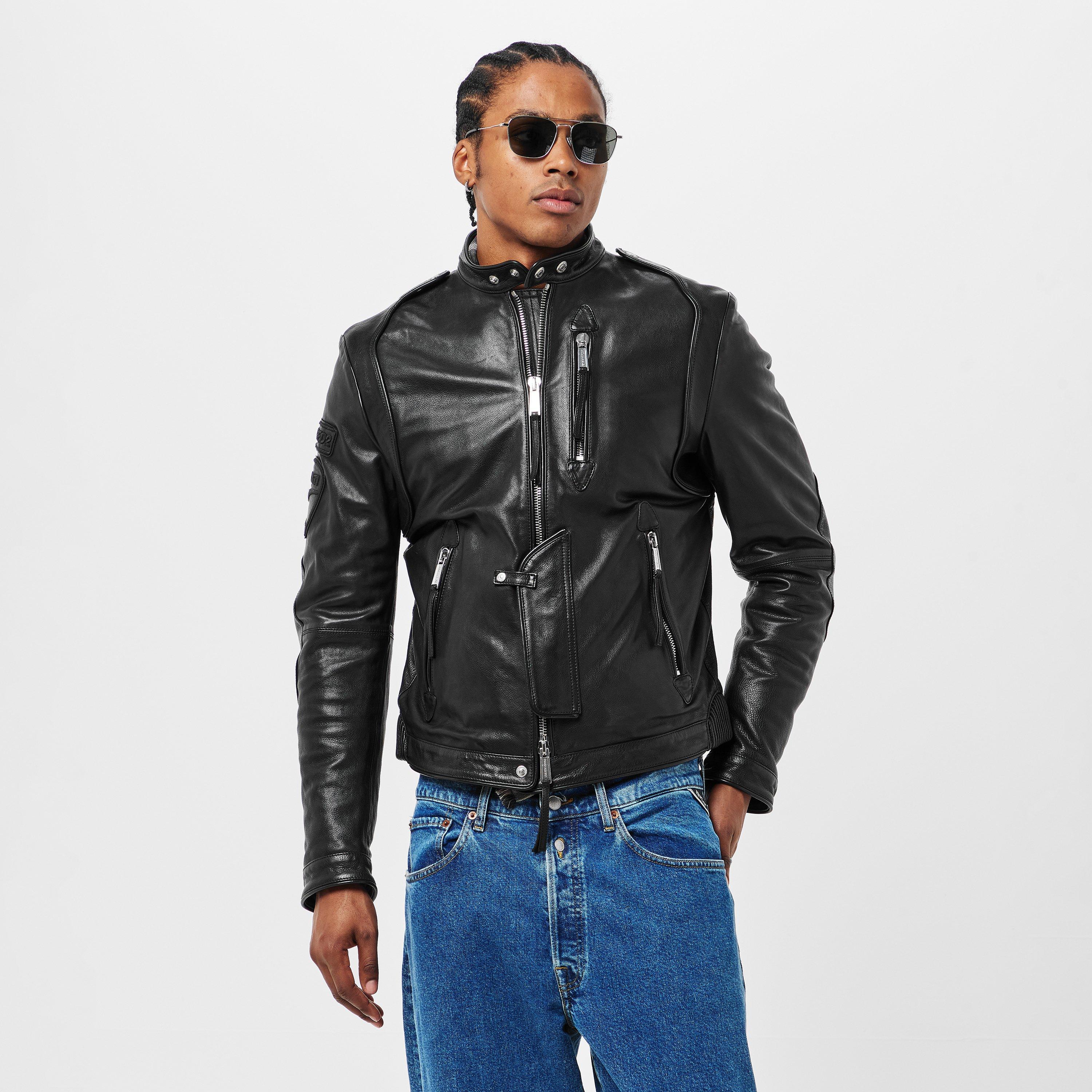 Black - DSquared2 - Men's  Structured Tailored Fit Leather Jacket - 3
