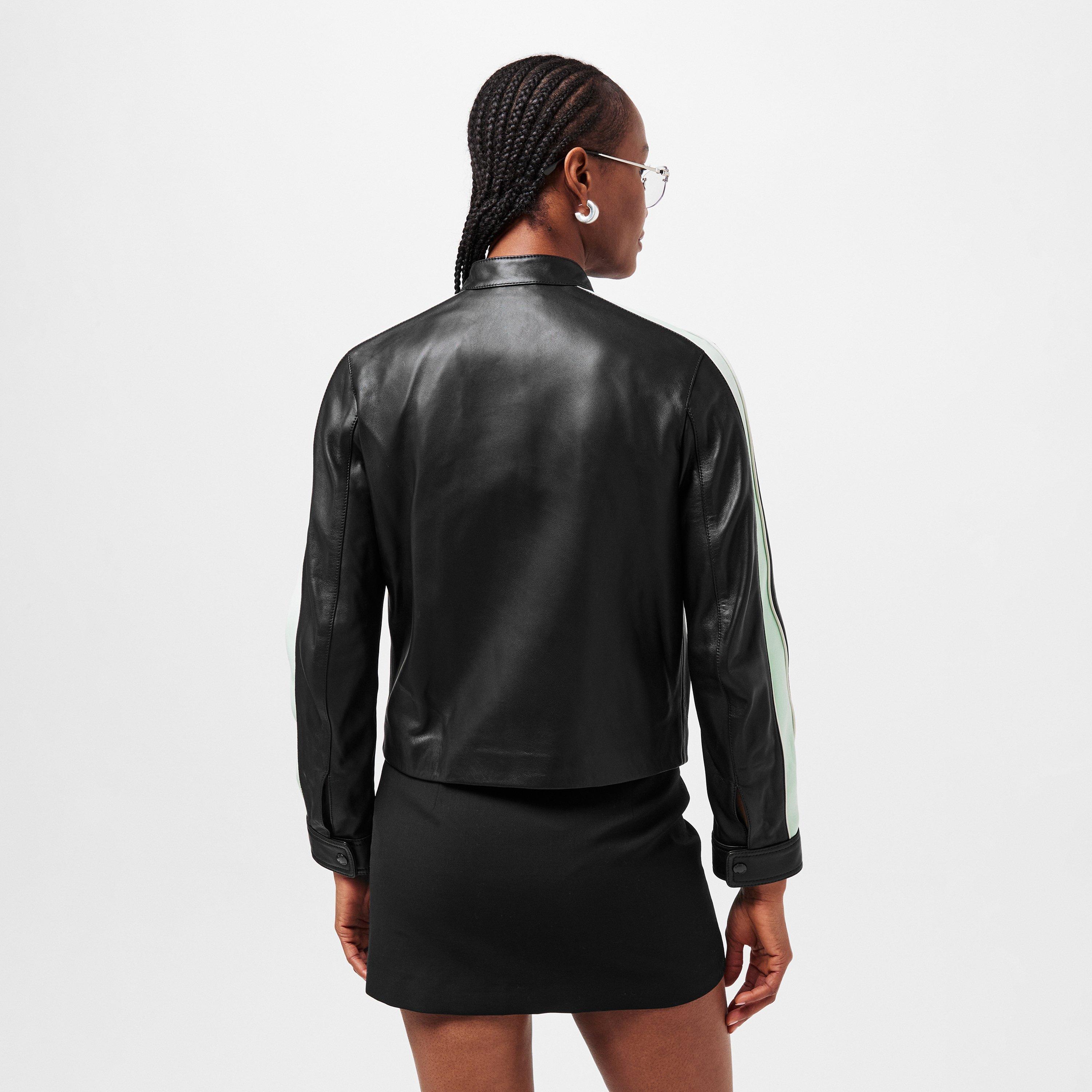 Black - Casablanca - Women's Casa Racer Racing Leather Jacket - 4