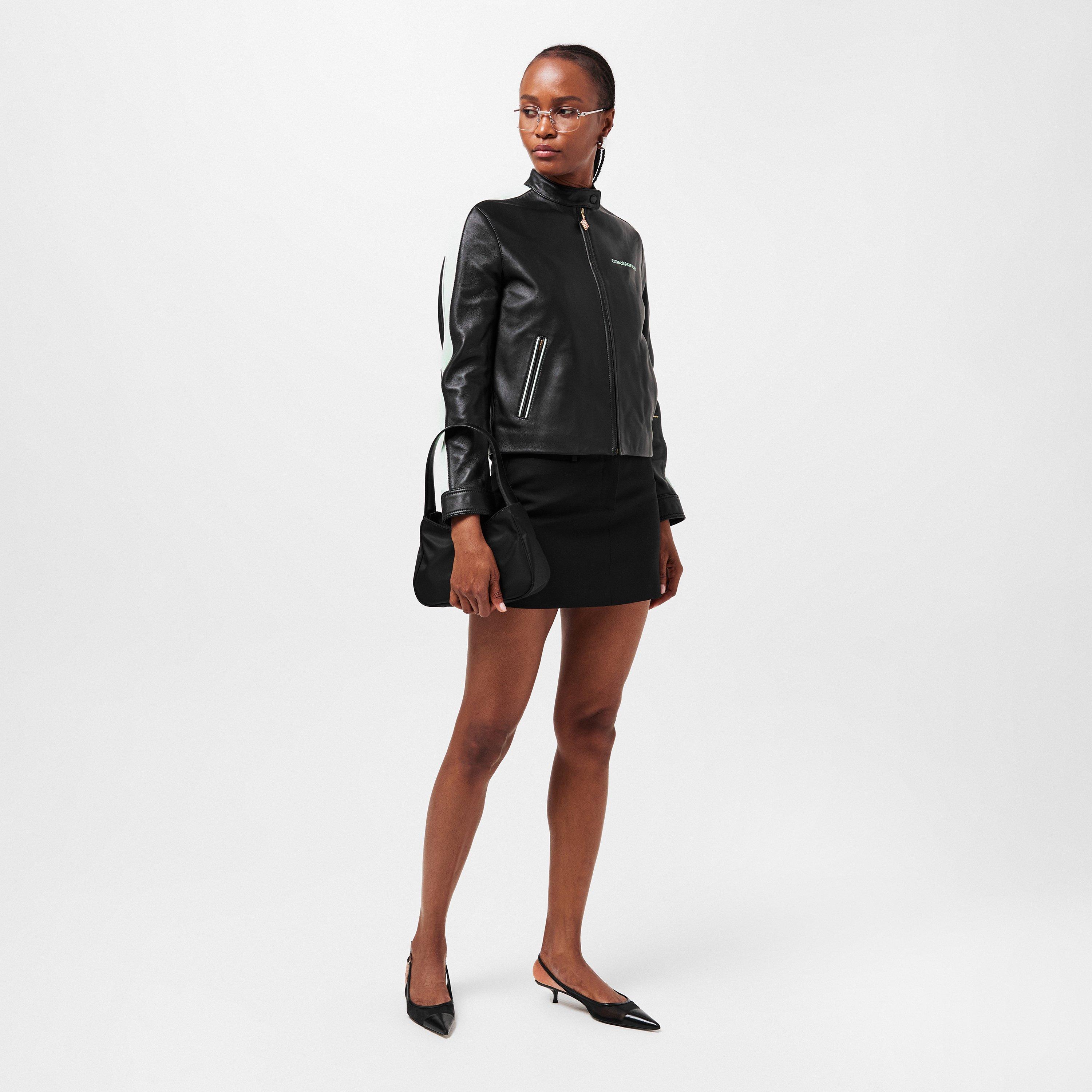 Black - Casablanca - Women's Casa Racer Racing Leather Jacket - 6