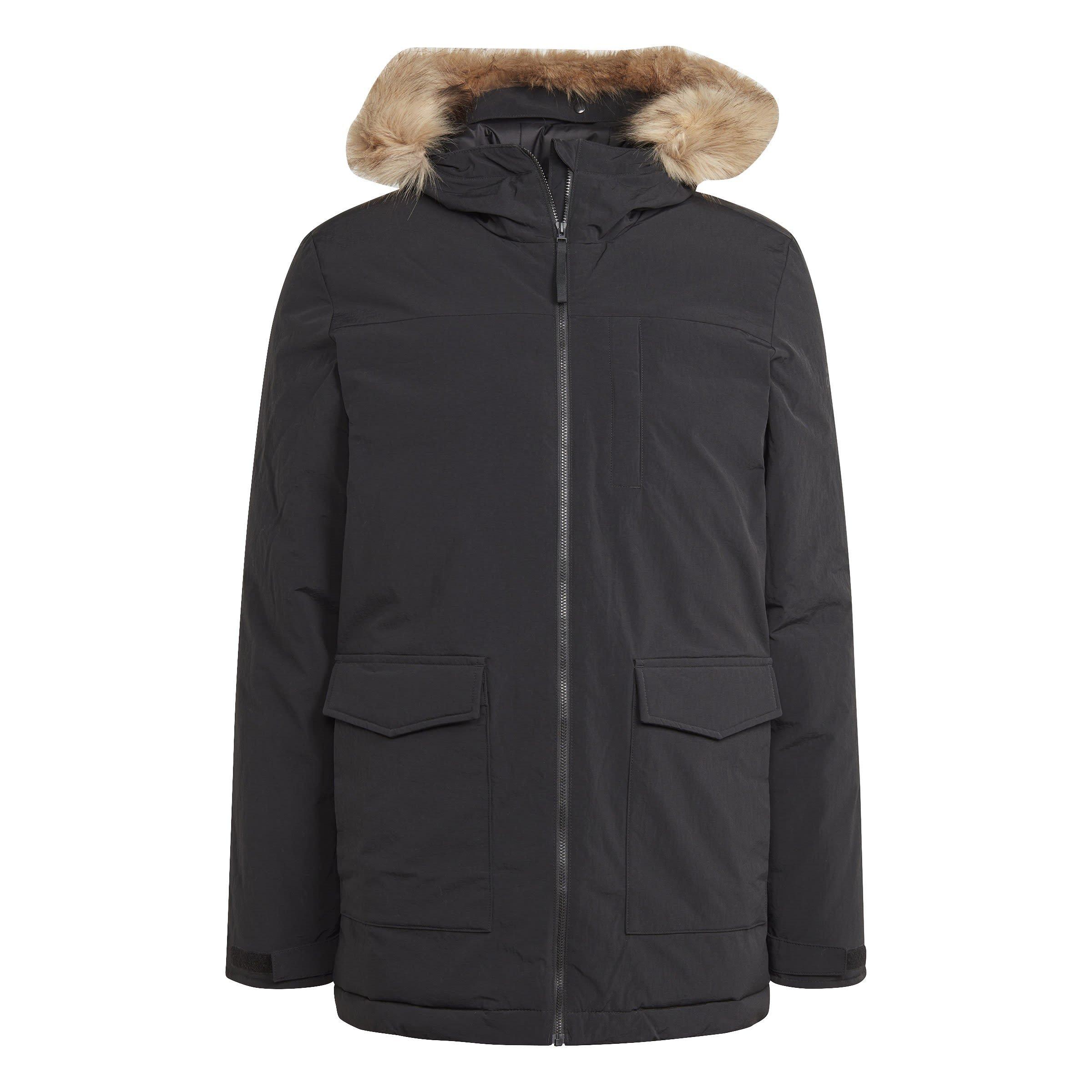 Adidas Men's Water Resistant Synthetic Insulation Removable Fur Hood Puffer Jacket - Black - S