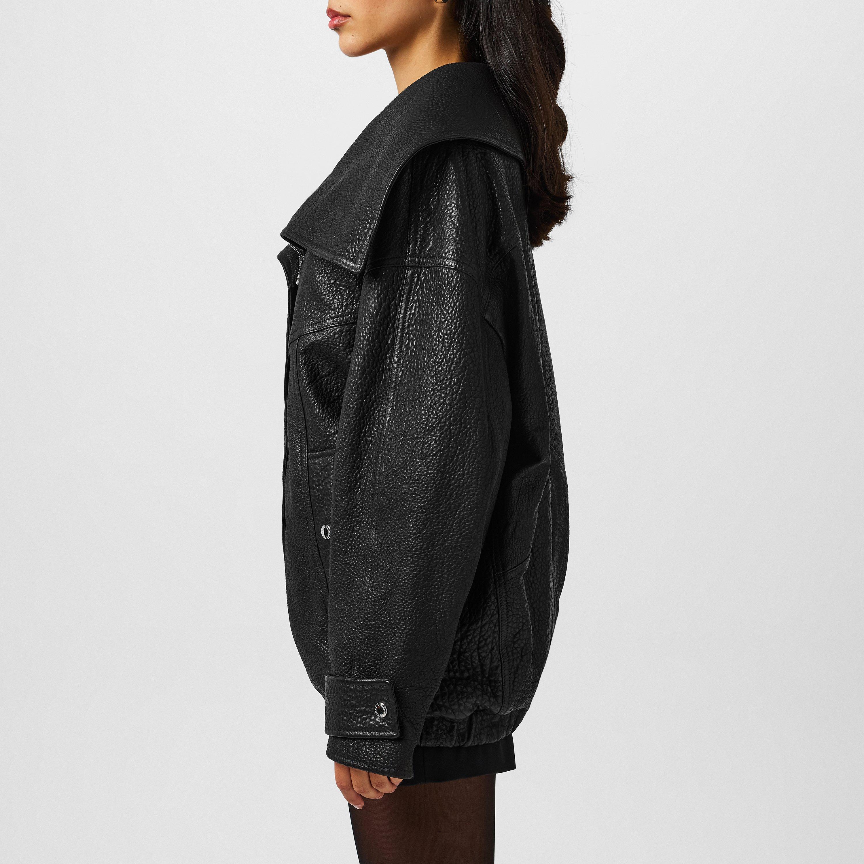 Nero - Dolce and Gabbana - Women's Oversized Lambskin Long Sleeve Leather Jacket - 2