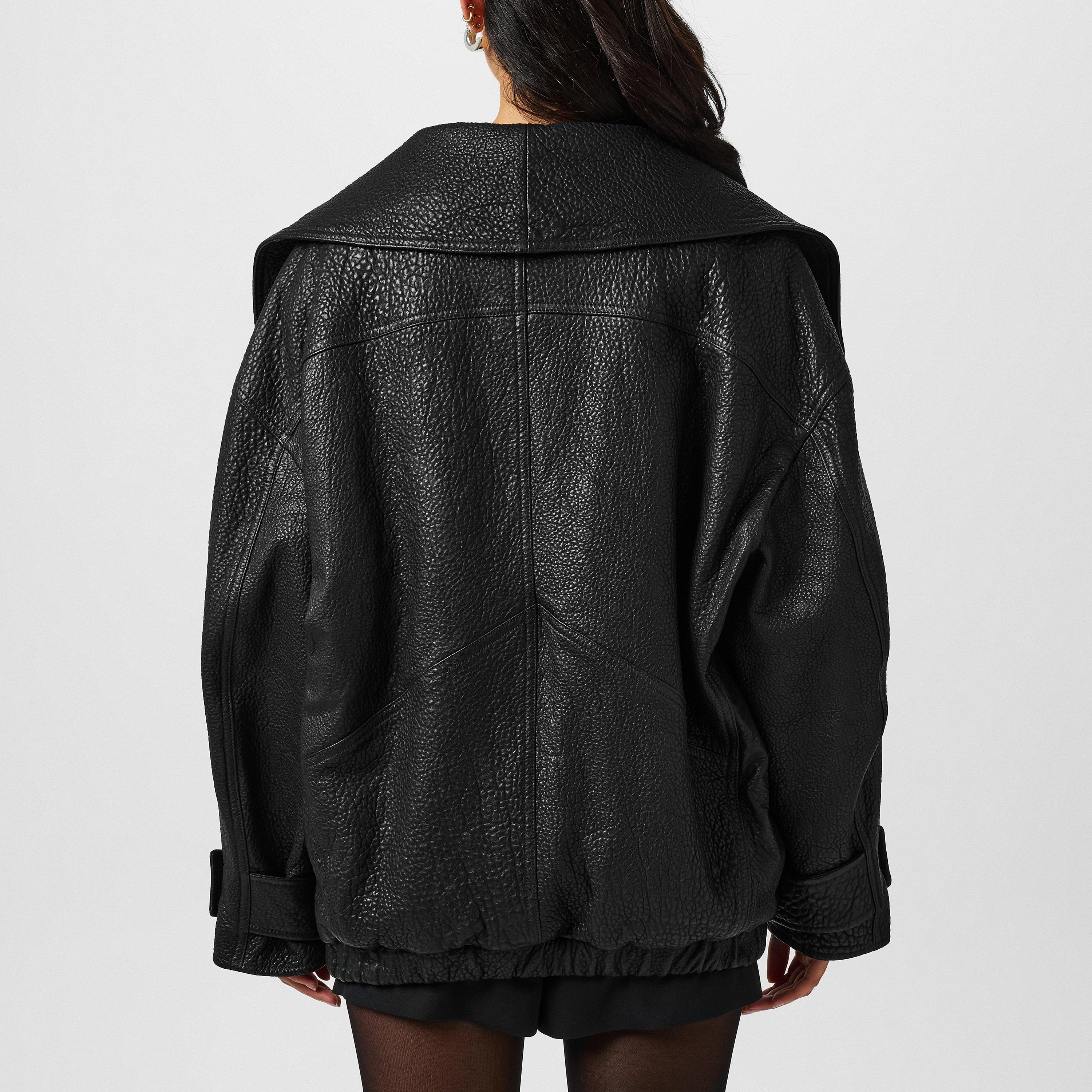 Nero - Dolce and Gabbana - Women's Oversized Lambskin Long Sleeve Leather Jacket - 3