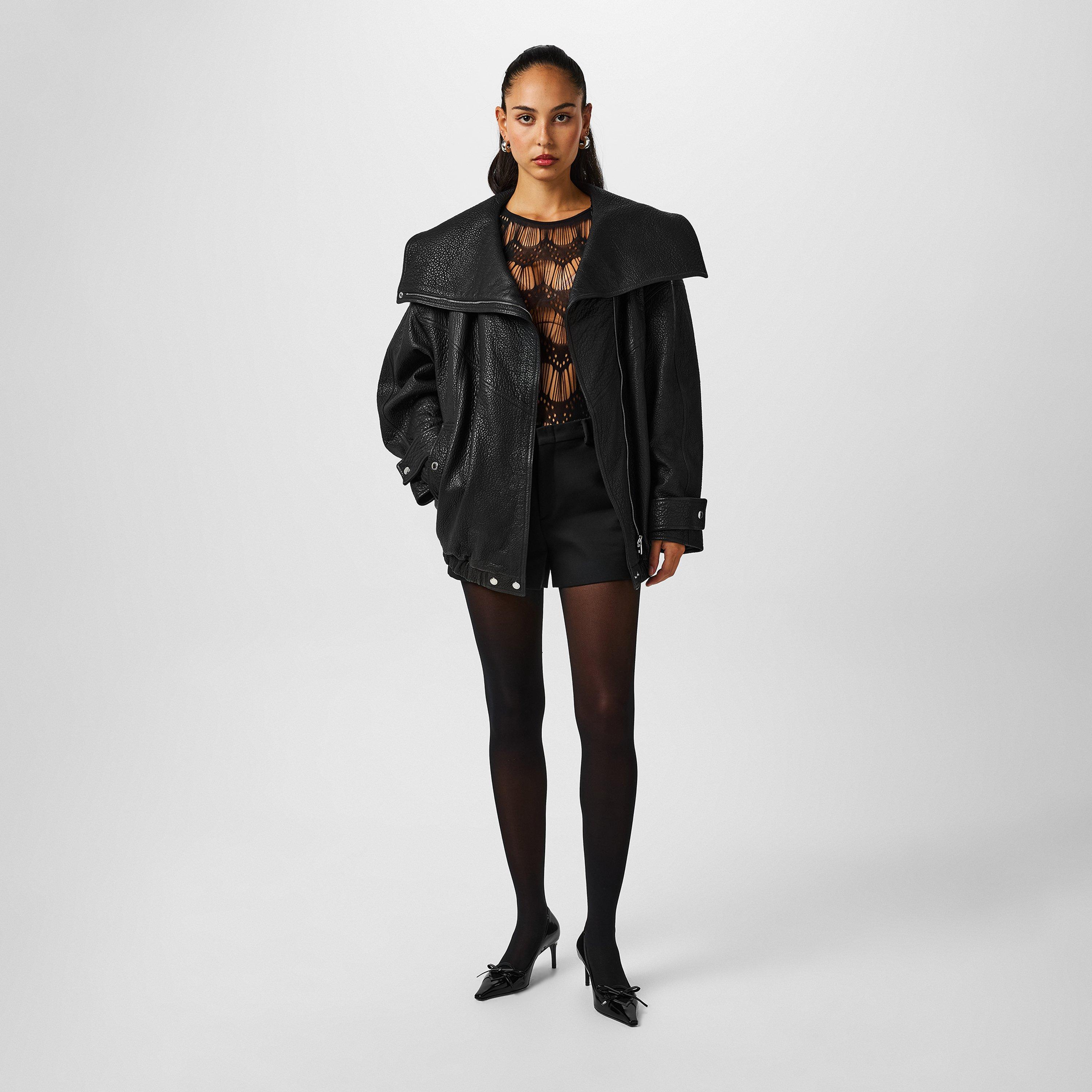 Nero - Dolce and Gabbana - Women's Oversized Lambskin Long Sleeve Leather Jacket - 4