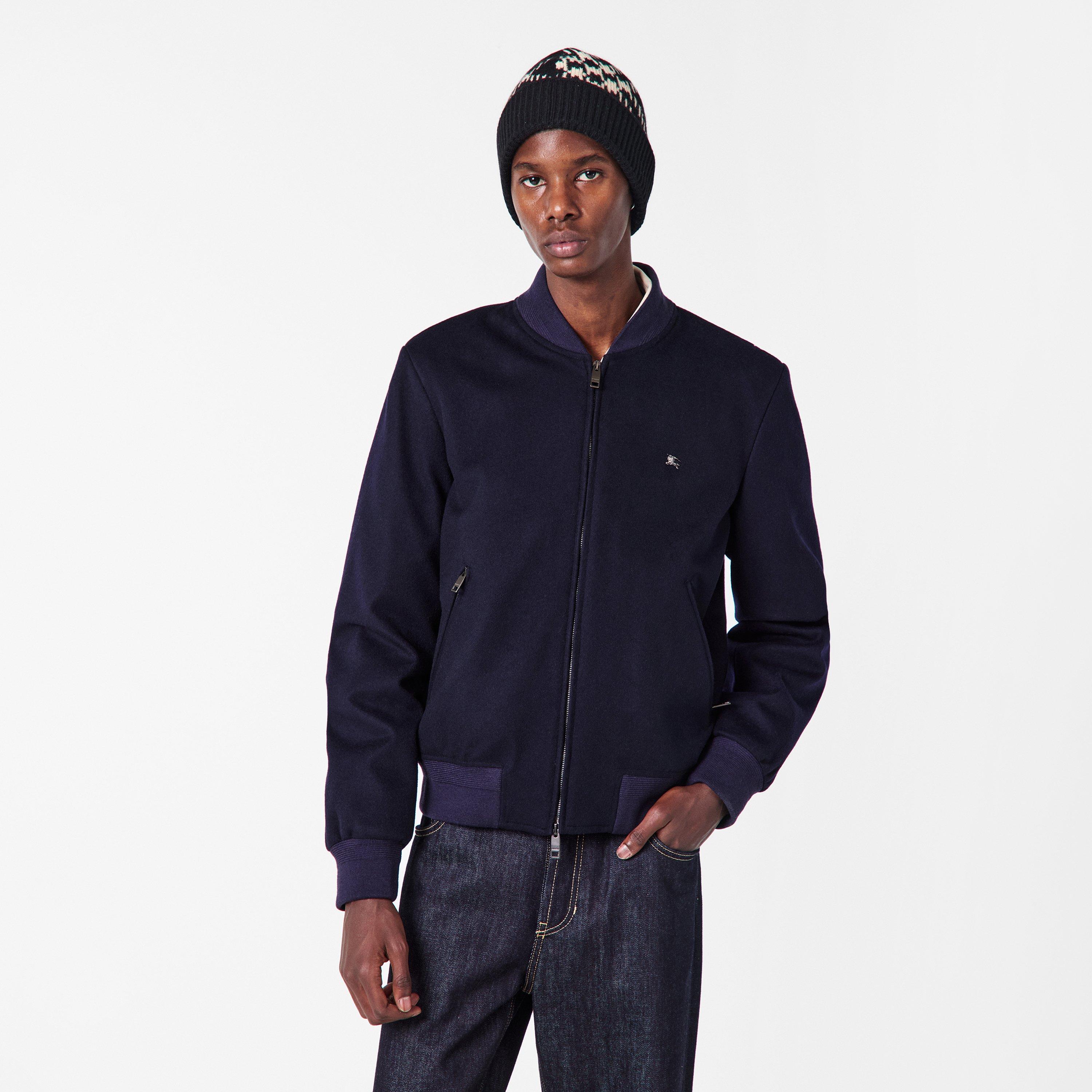 Navy - Burberry - Men's  Structured Ribbed Bomber Jacket - 3