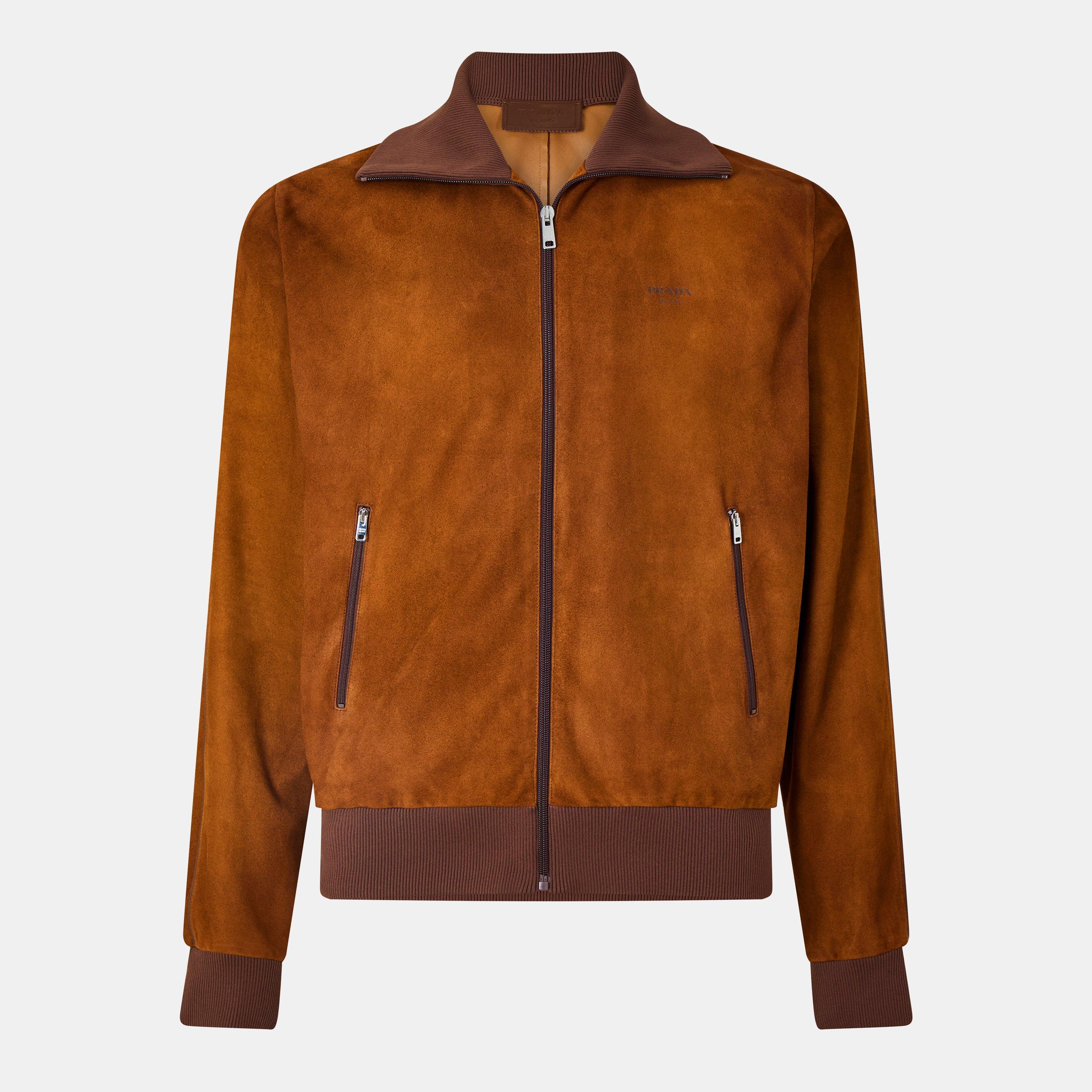 Prada Men's Suede Blouson Long Sleeve Leather Jacket - Cognac - L