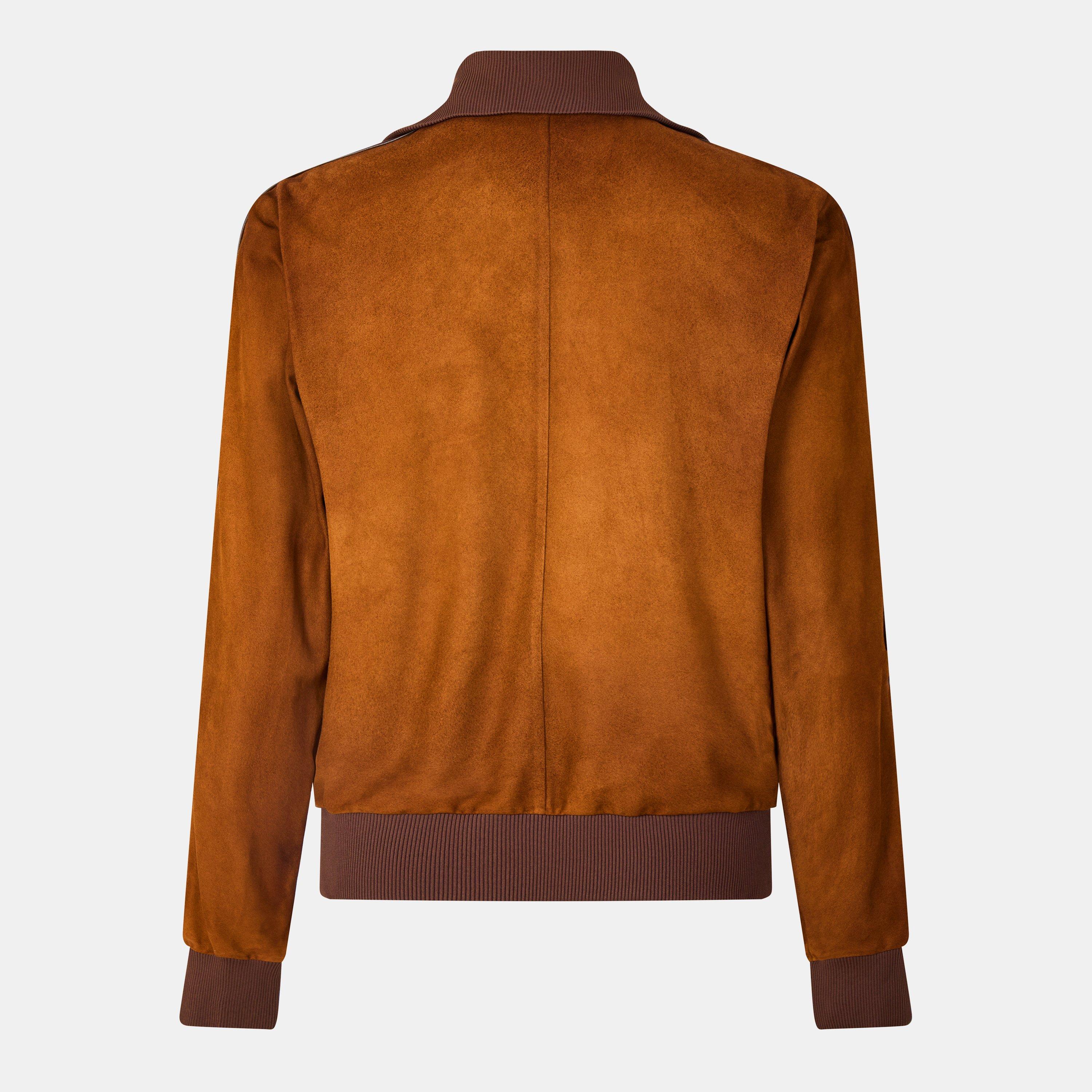 Cognac - Prada - Men's  Suede Blouson Long Sleeve Leather Jacket - 2