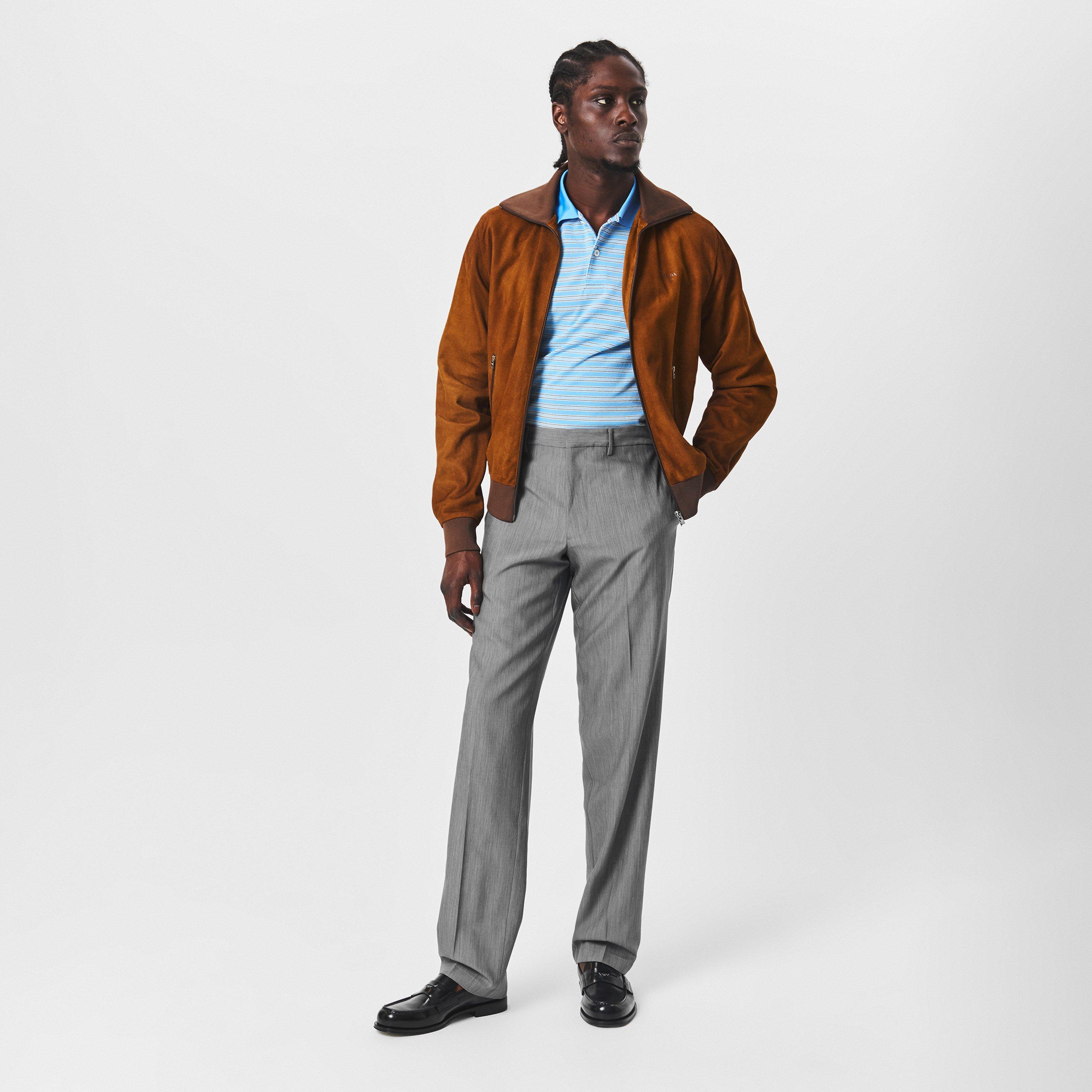 Cognac - Prada - Men's  Suede Blouson Long Sleeve Leather Jacket - 6