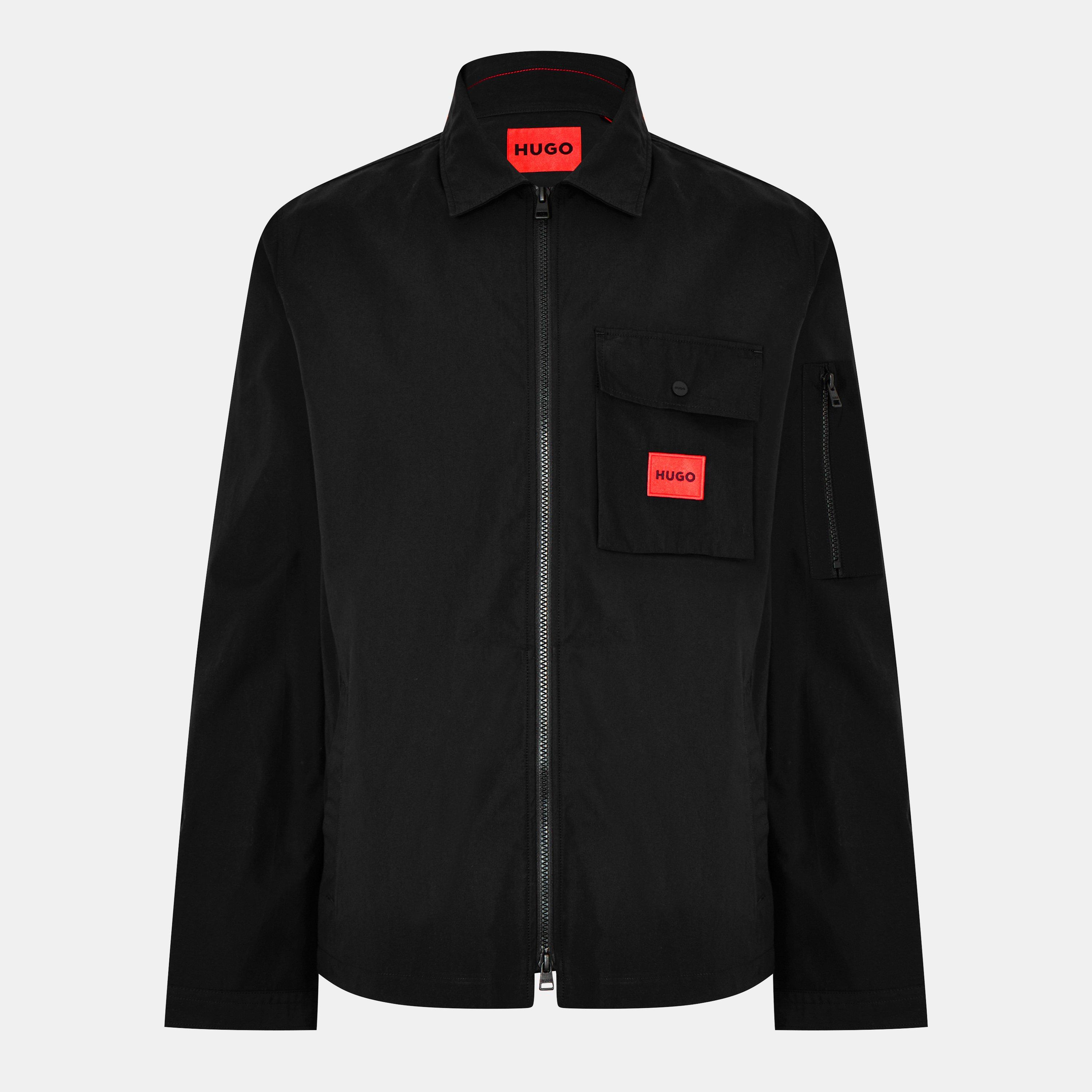 Hugo Mens HUGO Emmond Cotton Long Sleeve Zip Overshirt - Contemporary Design with Logo Detail - Black 001 - XS