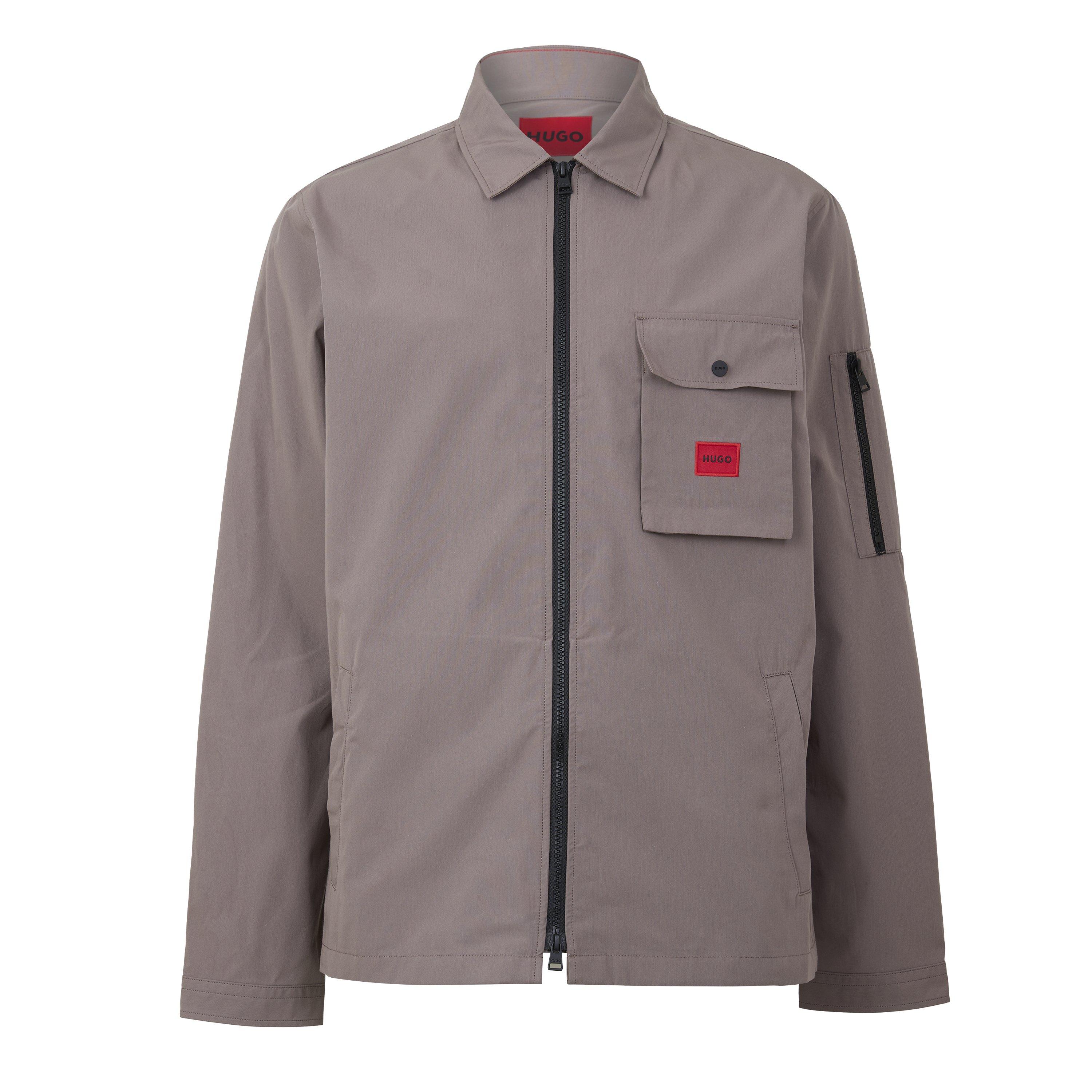 Mens HUGO Emmond Cotton Long Sleeve Zip Overshirt - Contemporary Design with Logo Detail
