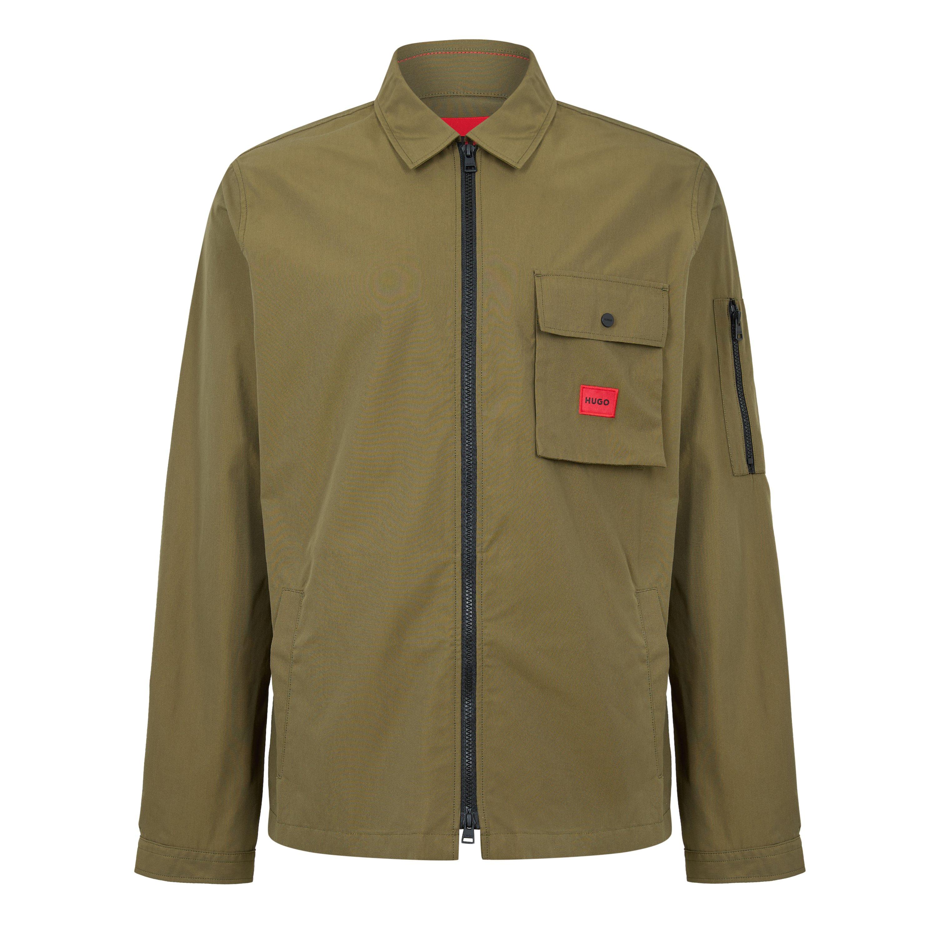 Hugo Mens HUGO Emmond Cotton Long Sleeve Zip Overshirt - Contemporary Design with Logo Detail - Green 313 - XL