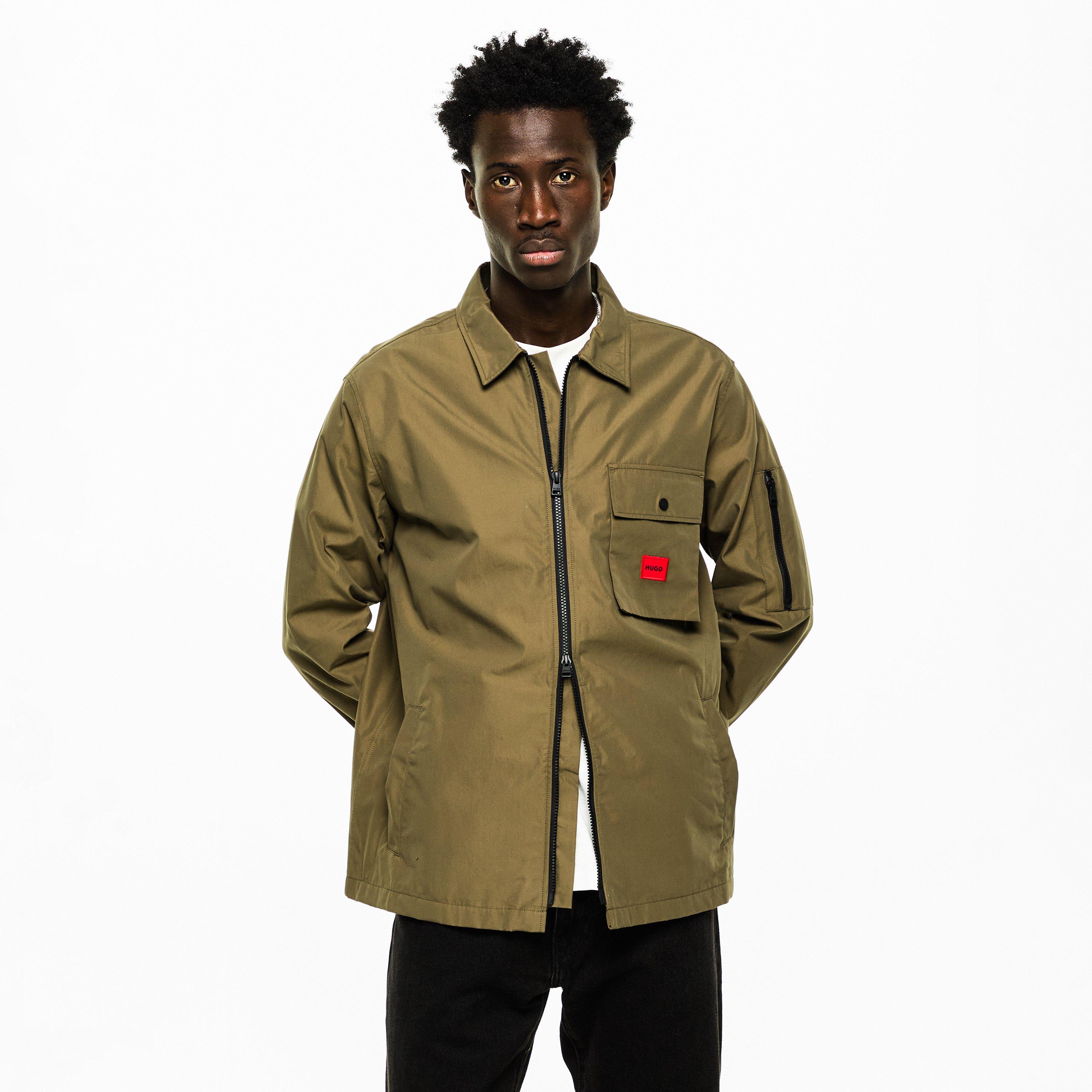 Green 313 - Hugo - Mens HUGO Emmond Cotton Long Sleeve Zip Overshirt - Contemporary Design with Logo Detail - 3