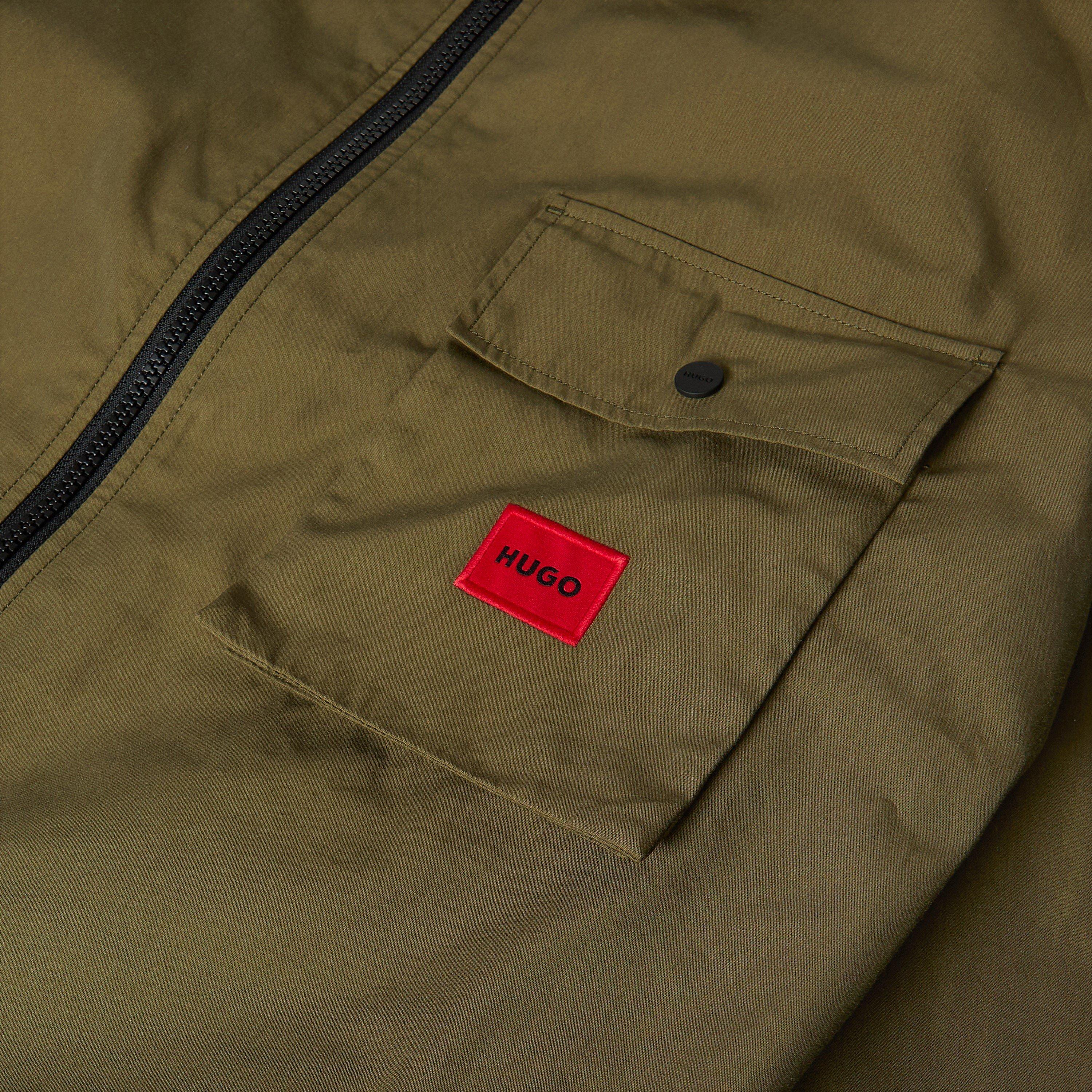 Green 313 - Hugo - Mens HUGO Emmond Cotton Long Sleeve Zip Overshirt - Contemporary Design with Logo Detail - 5
