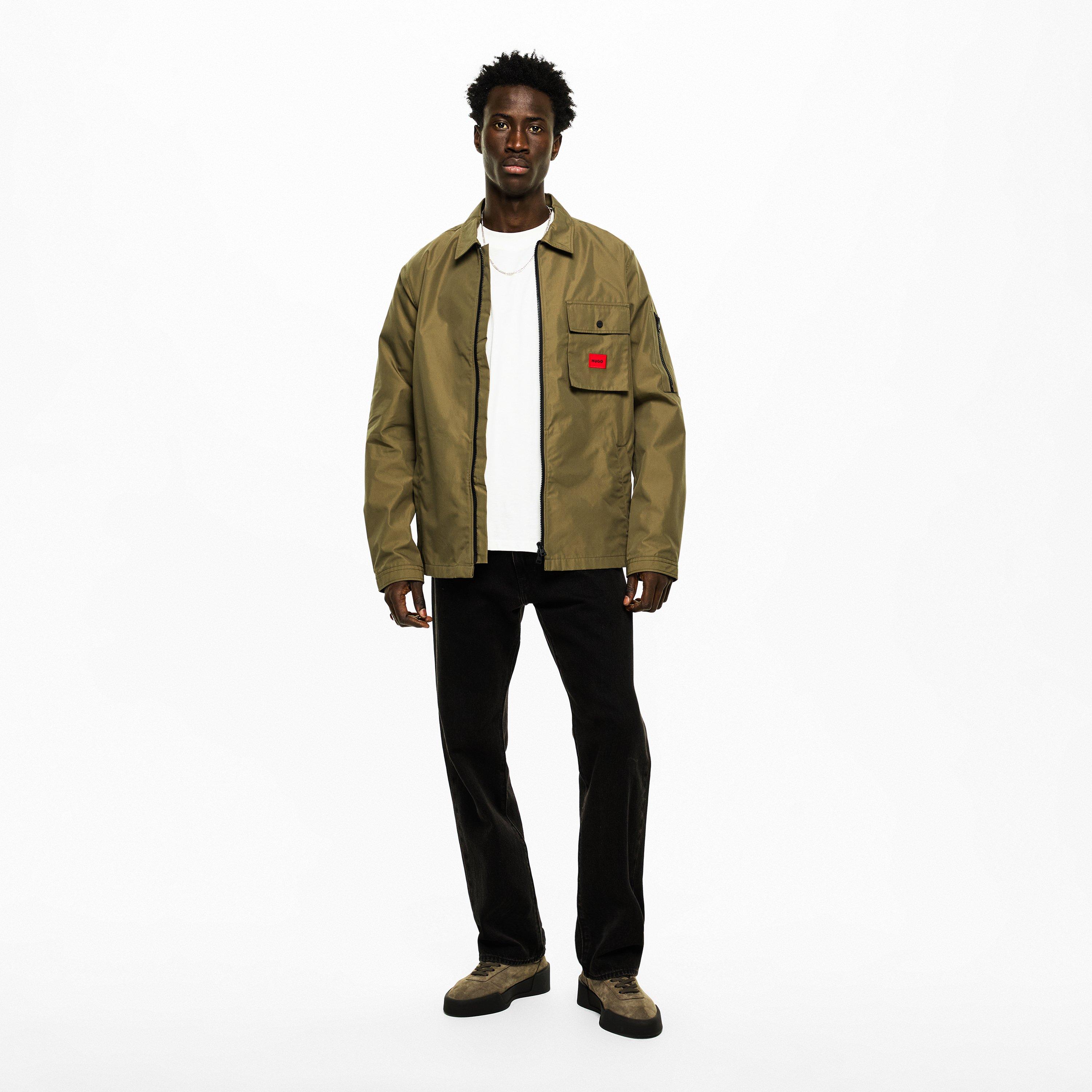 Green 313 - Hugo - Mens HUGO Emmond Cotton Long Sleeve Zip Overshirt - Contemporary Design with Logo Detail - 6