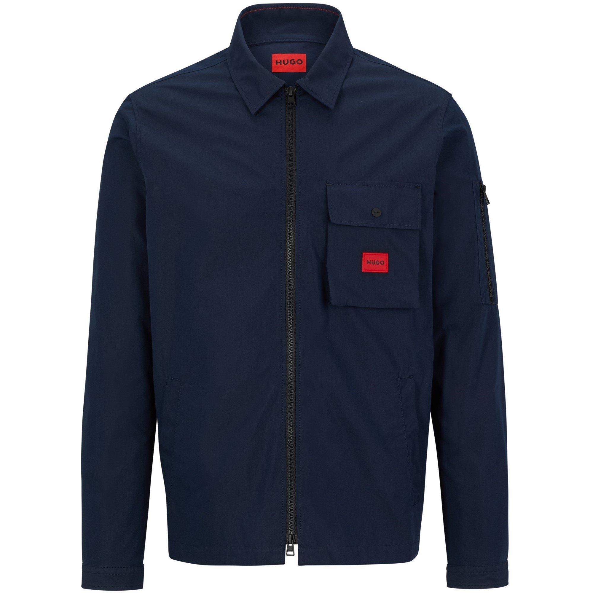 Hugo Men's Emmond Cotton Long Sleeve Zip Overshirt - Contemporary Design With Logo Detail - Dark Blue 405 - M