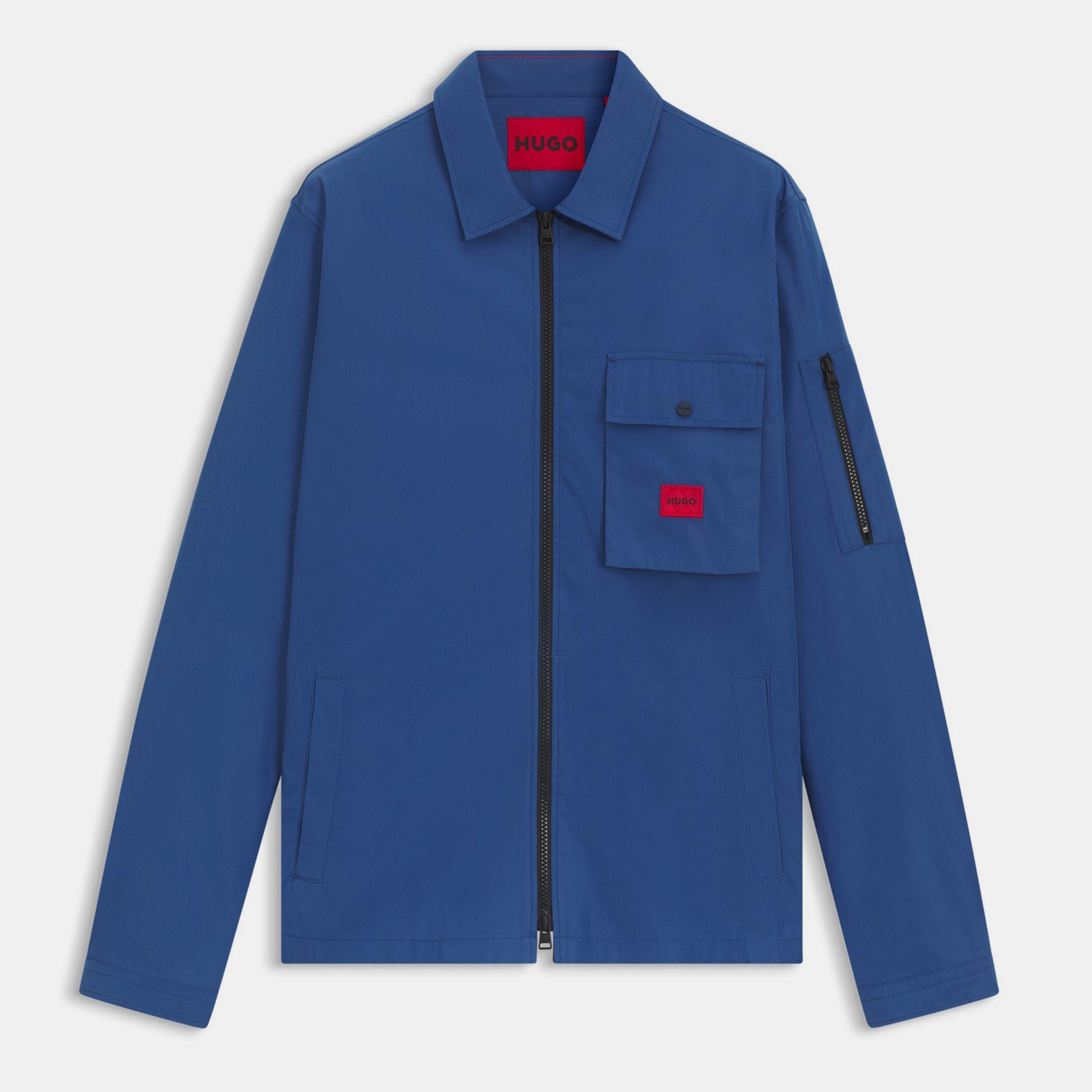 Hugo Mens HUGO Emmond Cotton Long Sleeve Zip Overshirt - Contemporary Design with Logo Detail - Med Blue 422 - XL