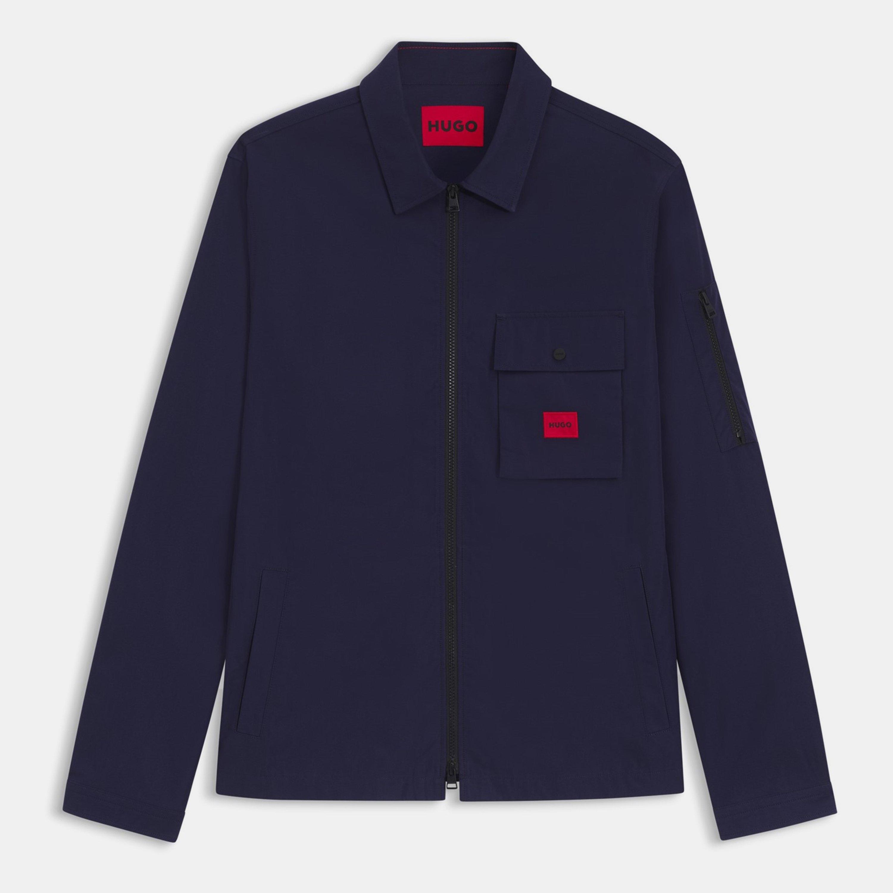 Hugo Mens HUGO Emmond Cotton Long Sleeve Zip Overshirt - Contemporary Design with Logo Detail - Navy 418 - S